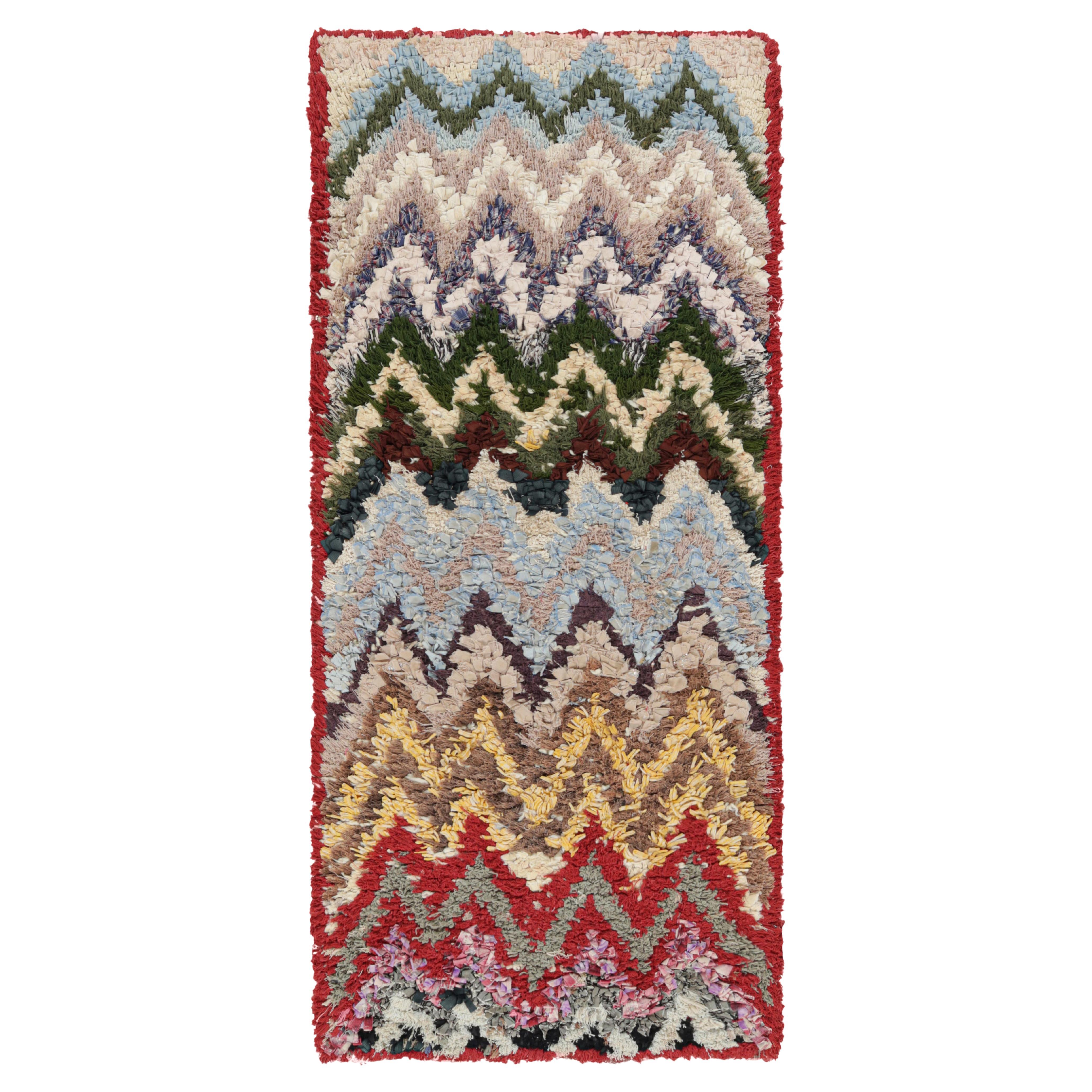 Vintage Moroccan Runner Rag Rug with Multicolor Chevron Patterns - Rug & Kilim