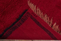 Vintage Moroccan Runner Red Wool with Black Border in Graphic Minimalist Style
