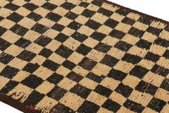 Vintage Moroccan Runner Rug, Black & Beige Checkered Geometric - Rug & Kilim