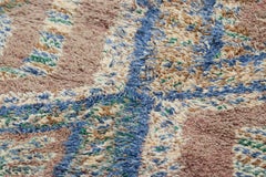 Vintage Moroccan Runner Rug, Blue & Brown with Geometric Patterns - Rug & Kilim