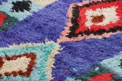 Vintage Moroccan Runner Rug, Blue & Purple with Geometric Patterns - Rug & Kilim