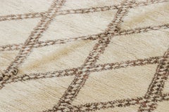 Vintage Moroccan Runner Rug, Cream & Brown with Diamond Patterns - Rug & Kilim