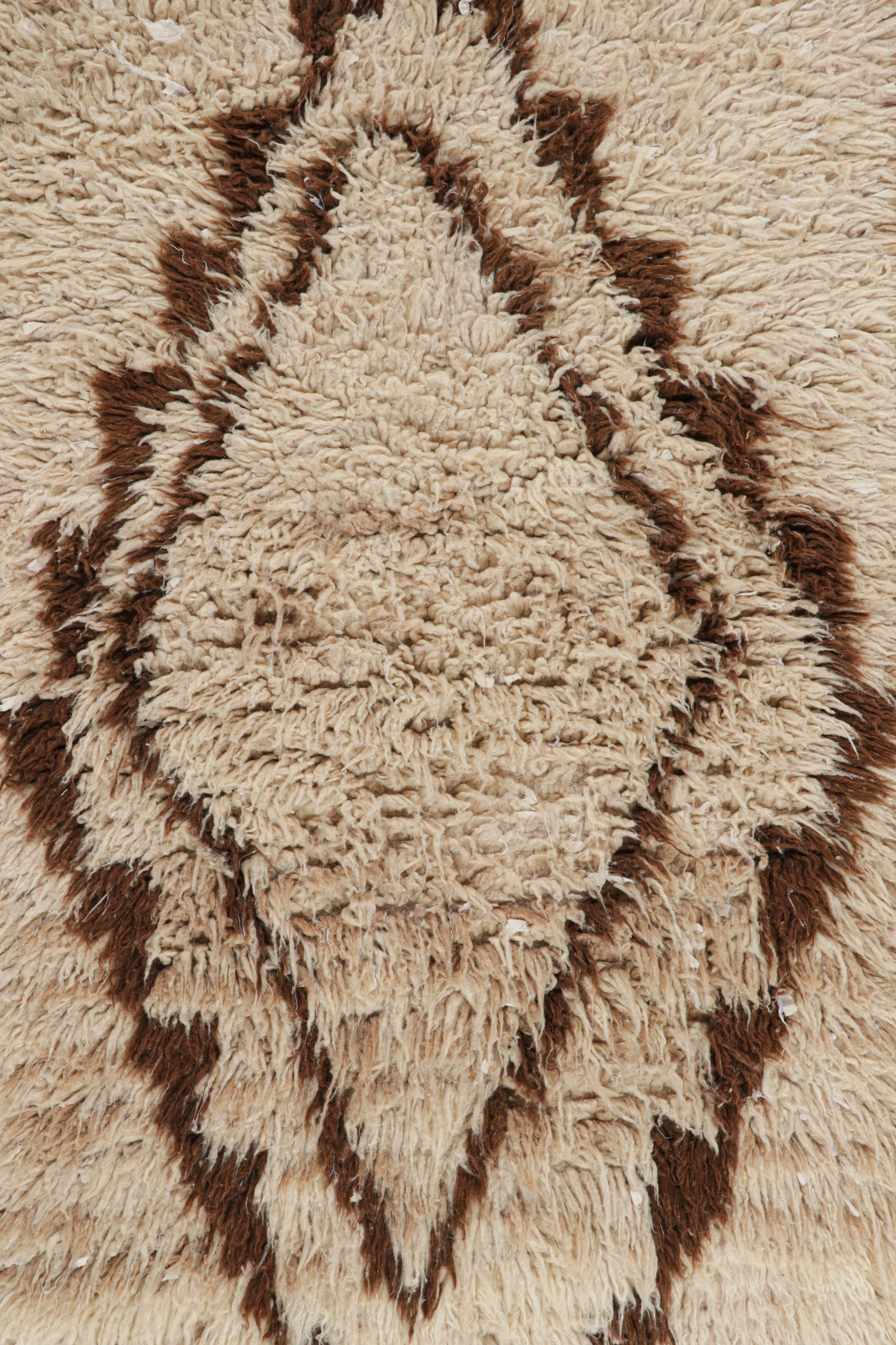 Hand-Knotted Vintage Moroccan Runner Rug in Beige-Brown with Diamond Medallions  Rug & Kilim For Sale