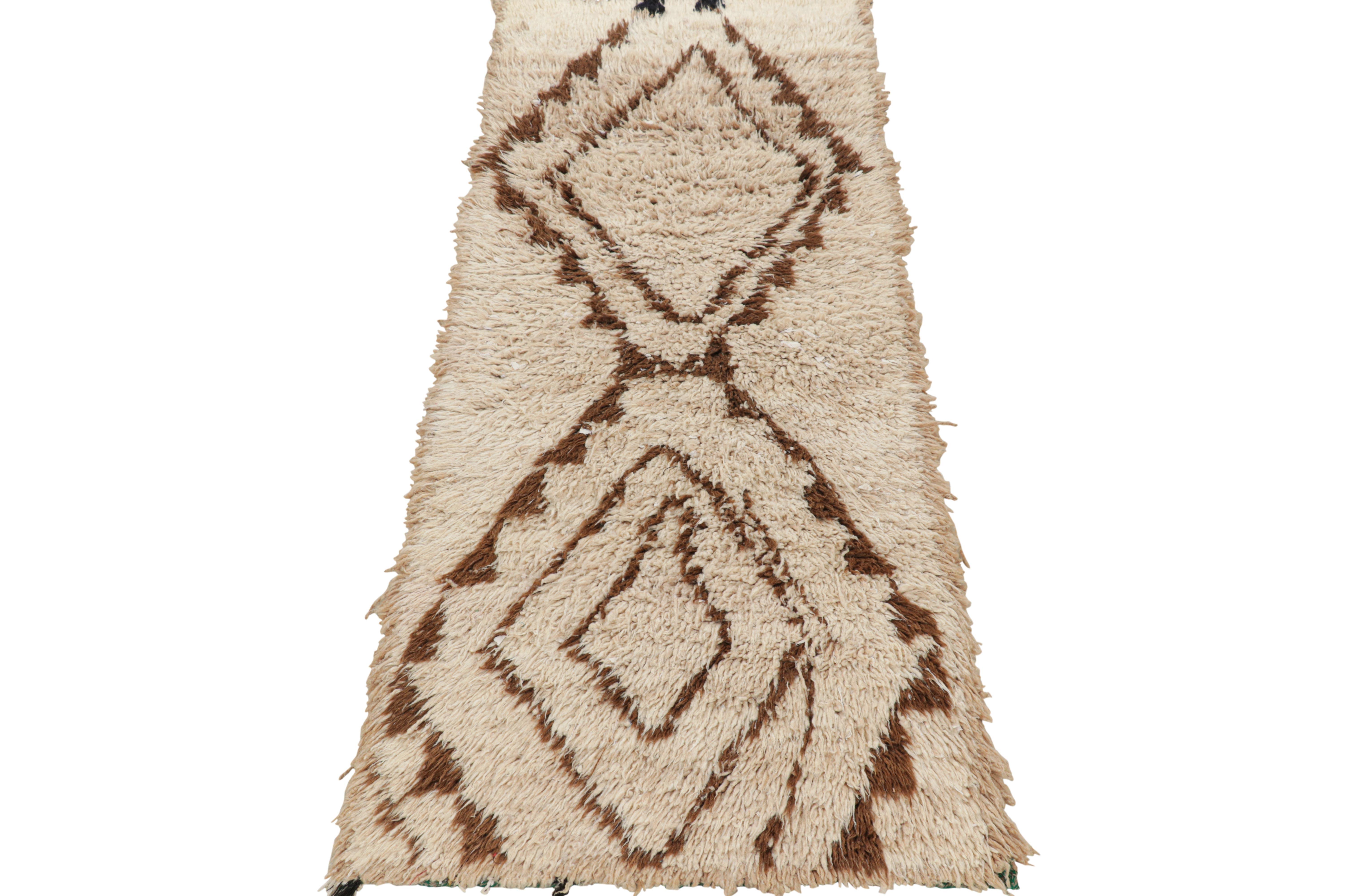 Mid-20th Century Vintage Moroccan Runner Rug in Beige-Brown with Diamond Medallions  Rug & Kilim For Sale