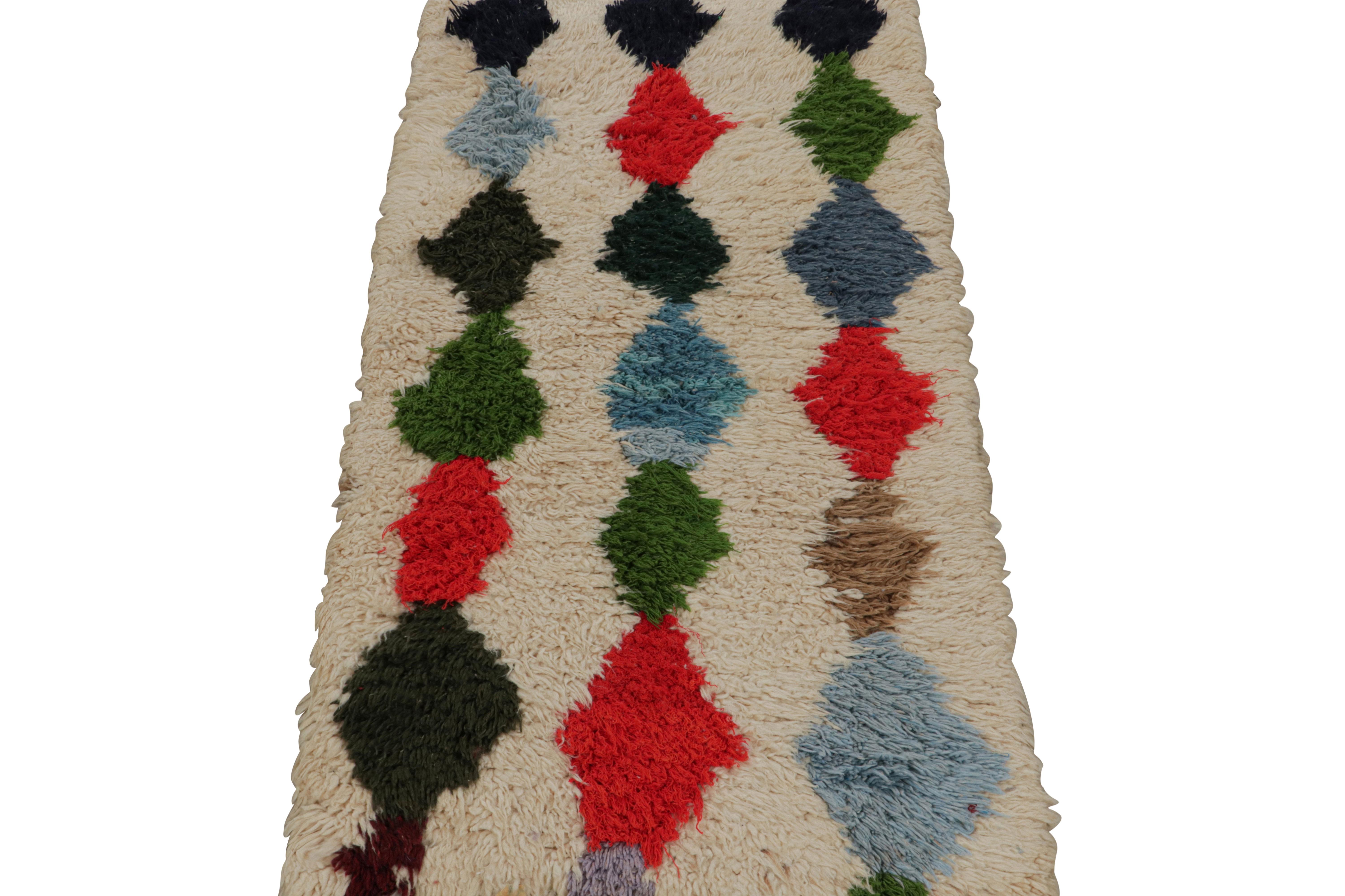 Hand-Knotted Vintage Moroccan Runner Rug in Beige with Diamond Patterns, from Rug & Kilim For Sale