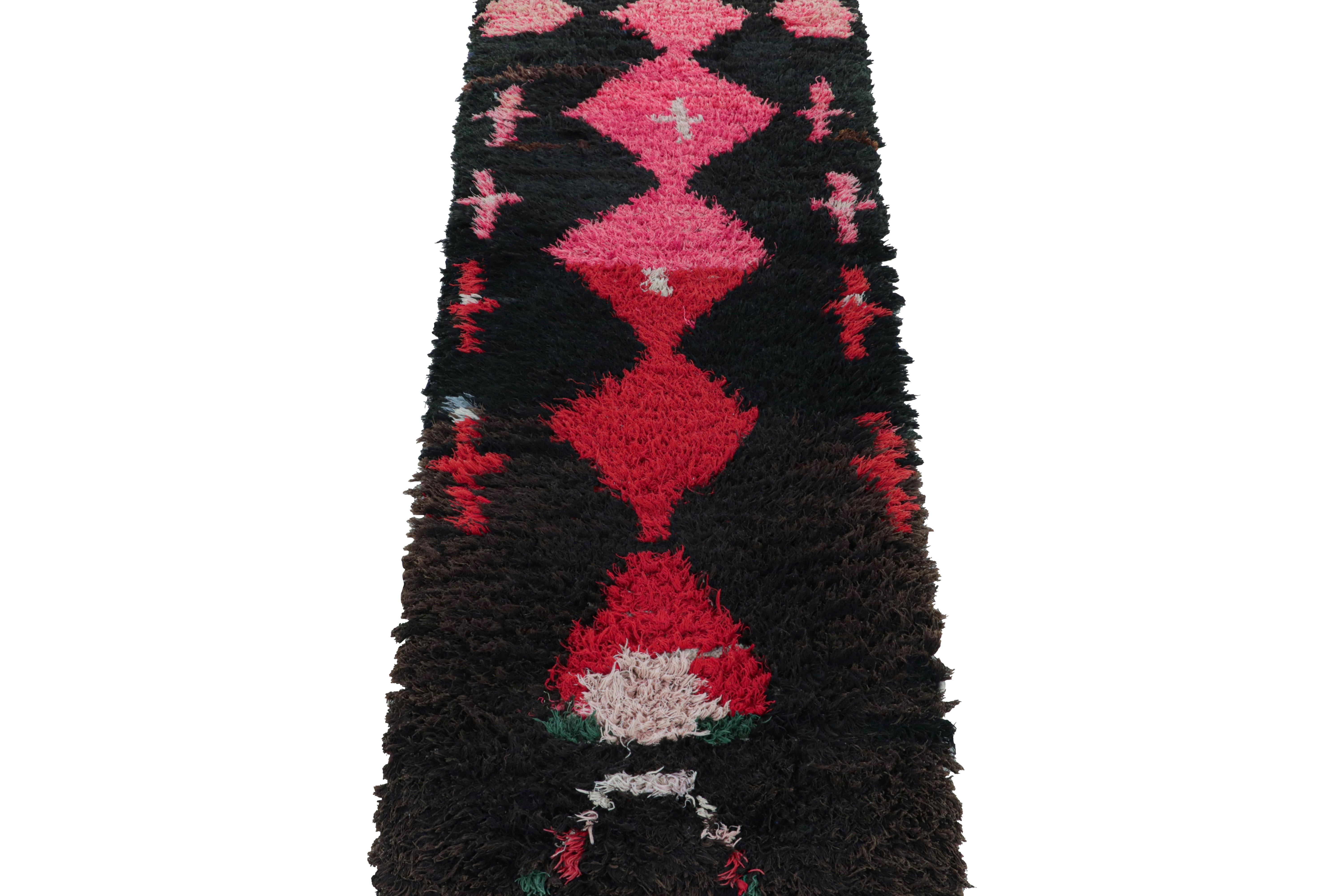Hand-Knotted Vintage Moroccan Runner Rug in Black with Geometric Patterns, from Rug & Kilim  For Sale