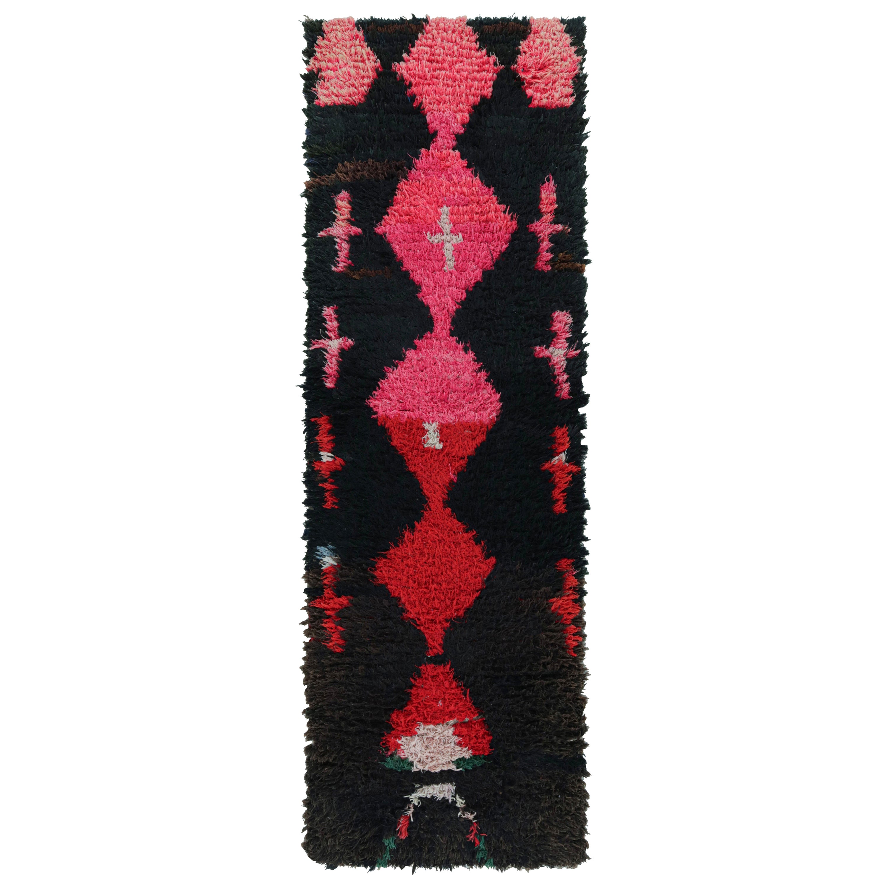 Vintage Moroccan Runner Rug in Black with Geometric Patterns, from Rug & Kilim For Sale