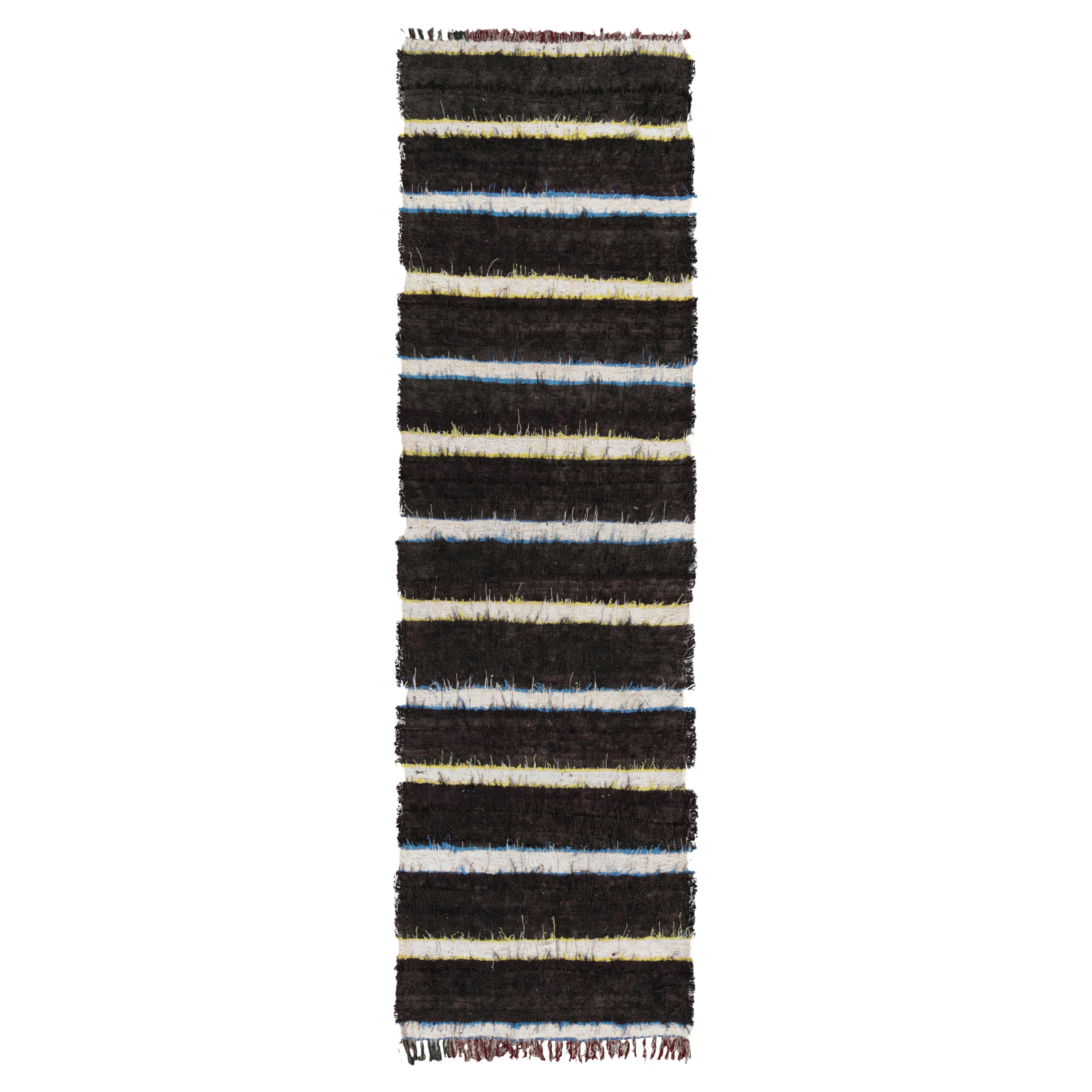 Vintage Moroccan Runner Rug in Black with White Stripes, from Rug & Kilim