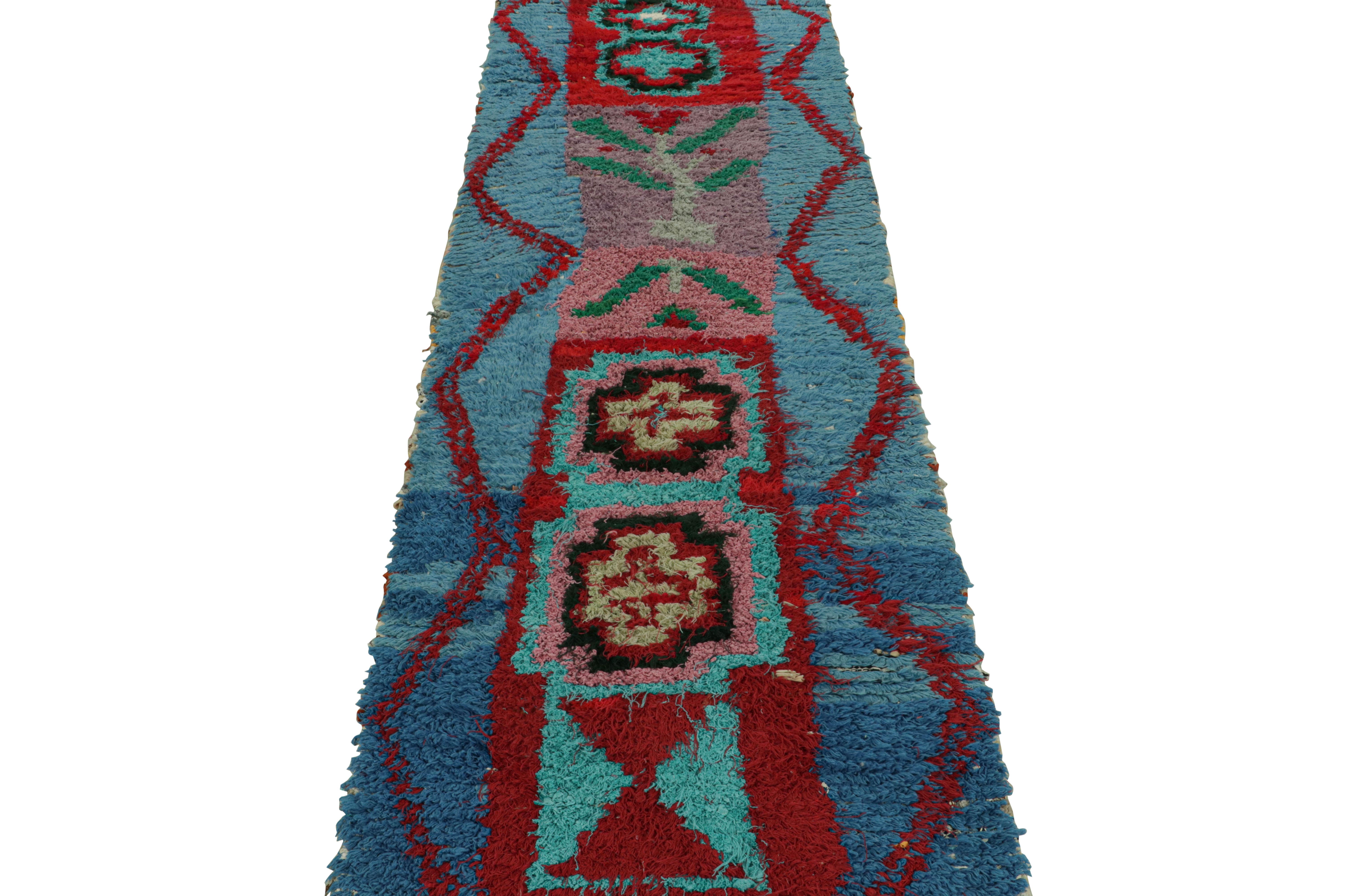 Hand-Knotted Vintage Moroccan Runner Rug in Blue with Geometric Patterns, from Rug & Kilim  For Sale