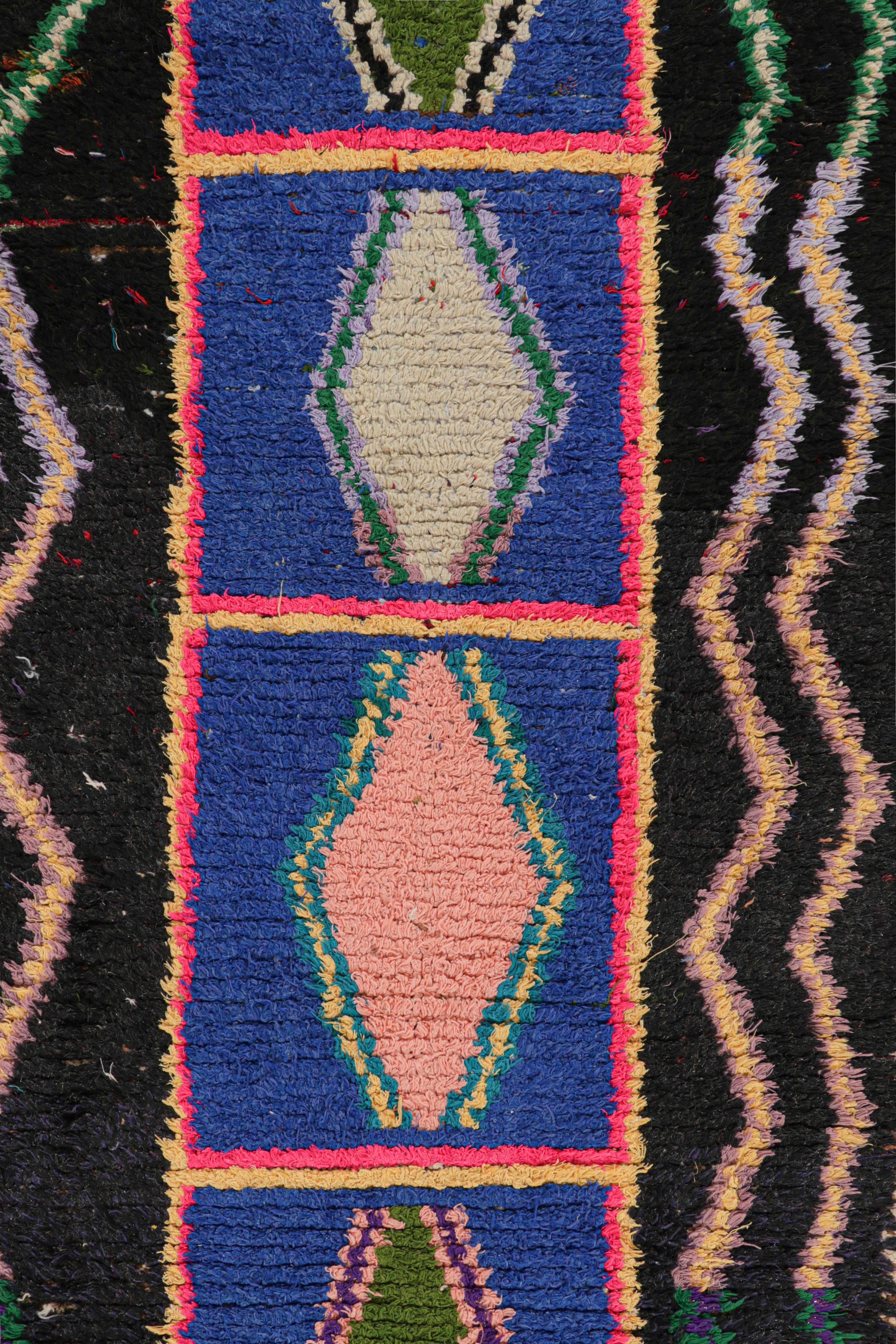 Hand-Knotted Vintage Moroccan Runner Rug in Blue with Lozenge Medallions, from Rug & Kilim For Sale