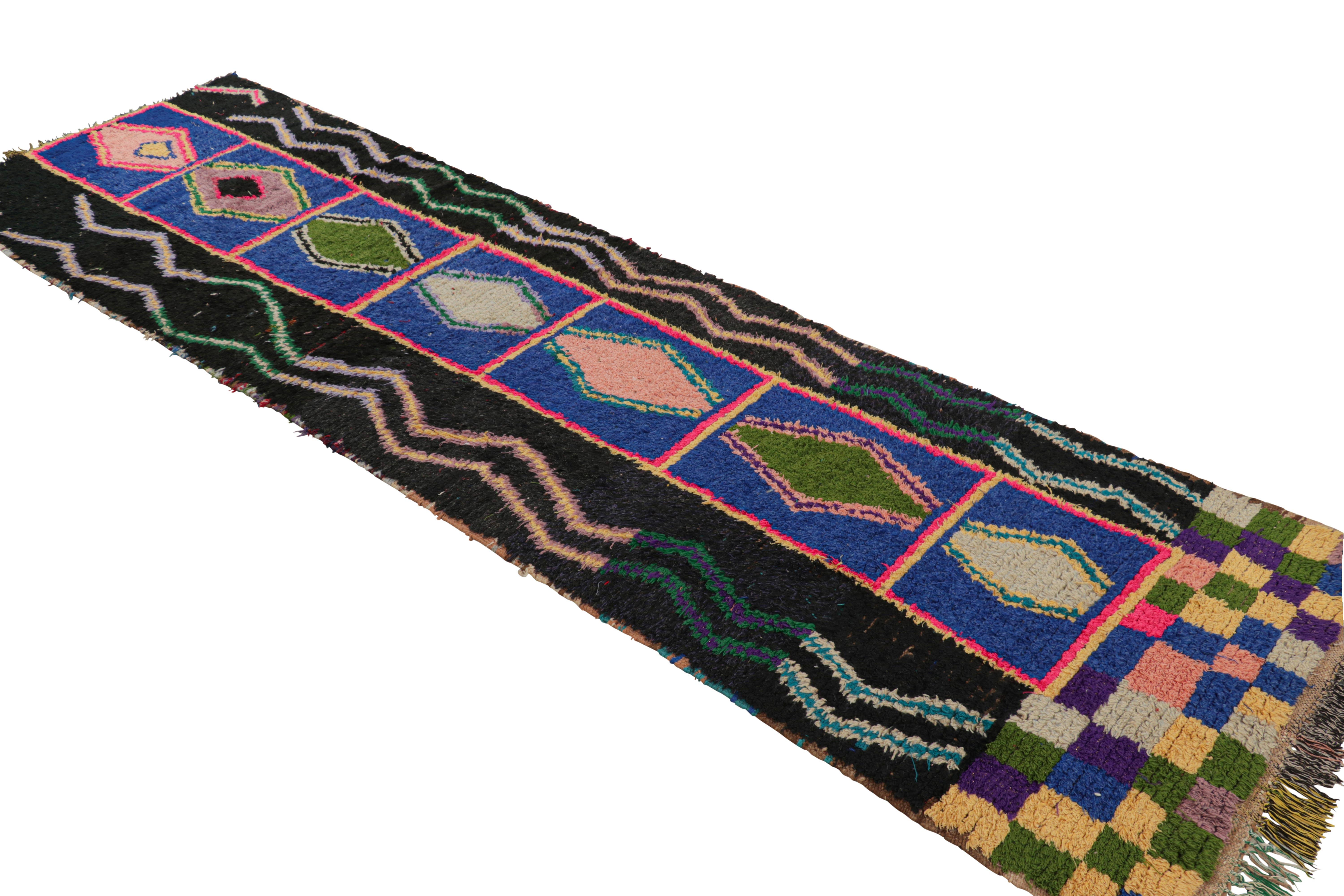Vintage Moroccan Runner Rug in Blue with Lozenge Medallions, from Rug & Kilim In Good Condition For Sale In Long Island City, NY
