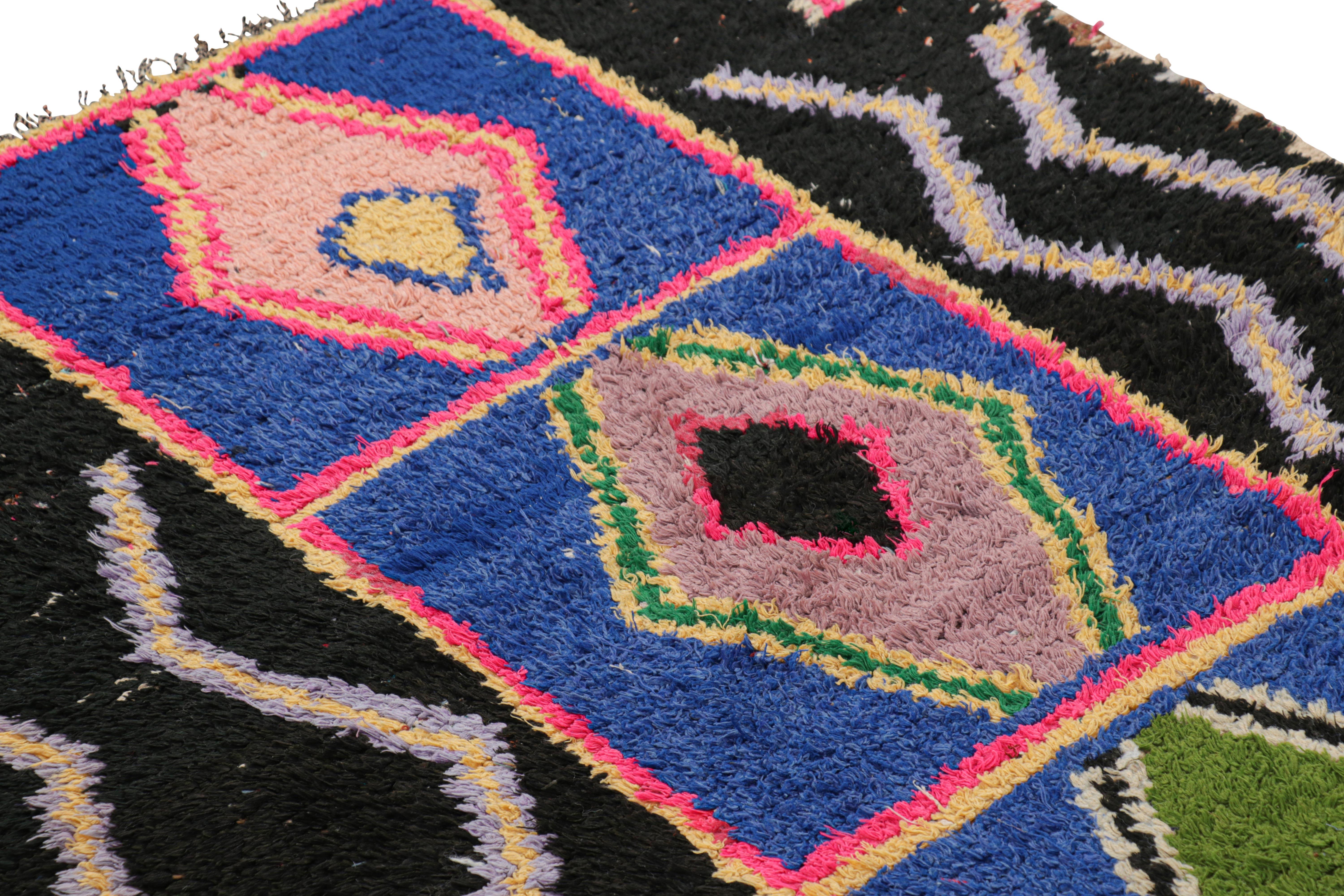 Wool Vintage Moroccan Runner Rug in Blue with Lozenge Medallions, from Rug & Kilim For Sale