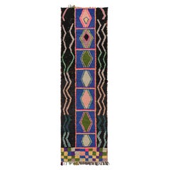 Alfombra marroquí vintage azul con medallones romboidales, de Rug & Kilim