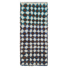 Tappeto marocchino vintage con motivo a diamante marrone, bianco e blu  Rug & Kilim