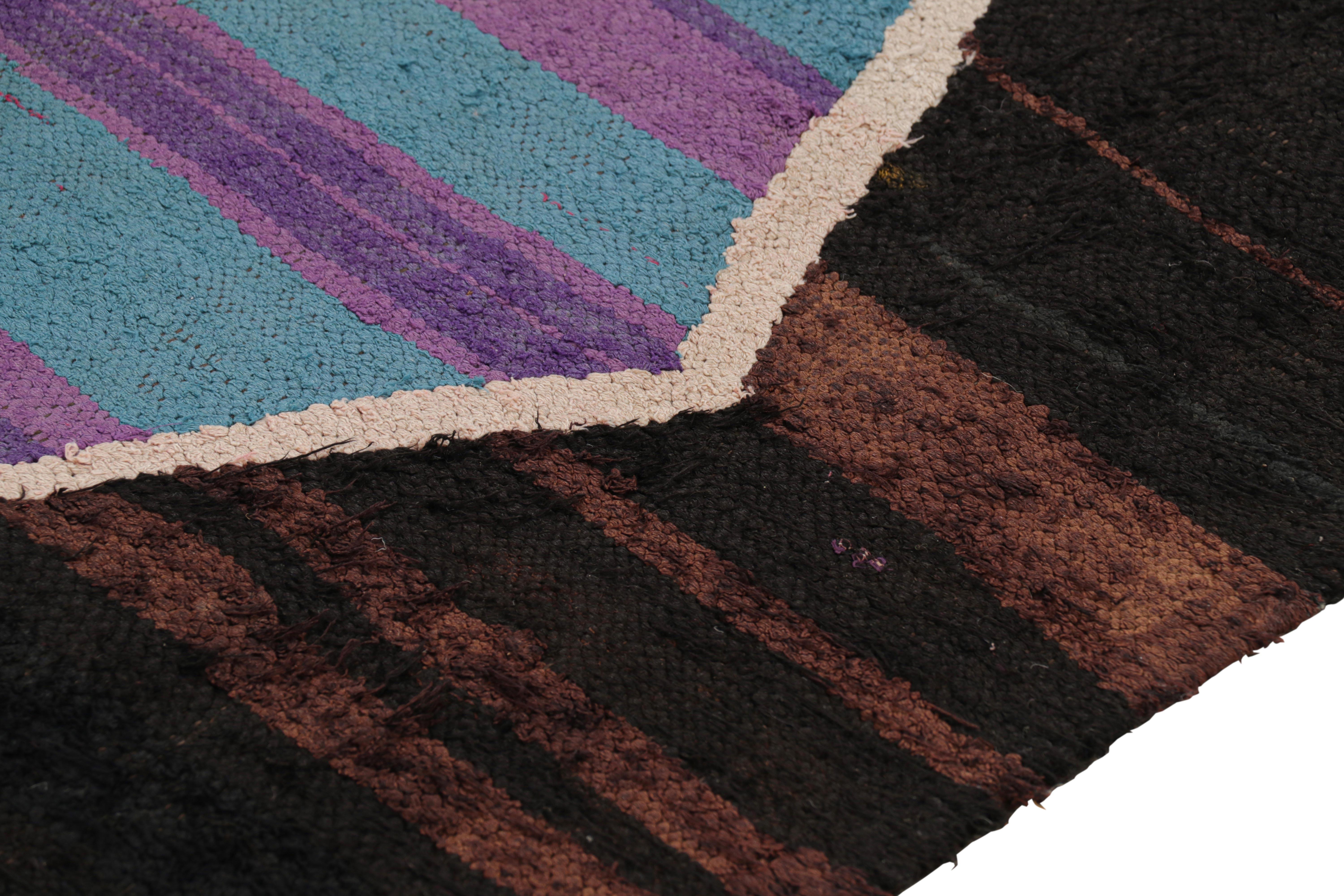 Hand-Knotted Vintage Moroccan Runner Rug in Brown with Lozenges and Stripes  Rug & Kilim For Sale