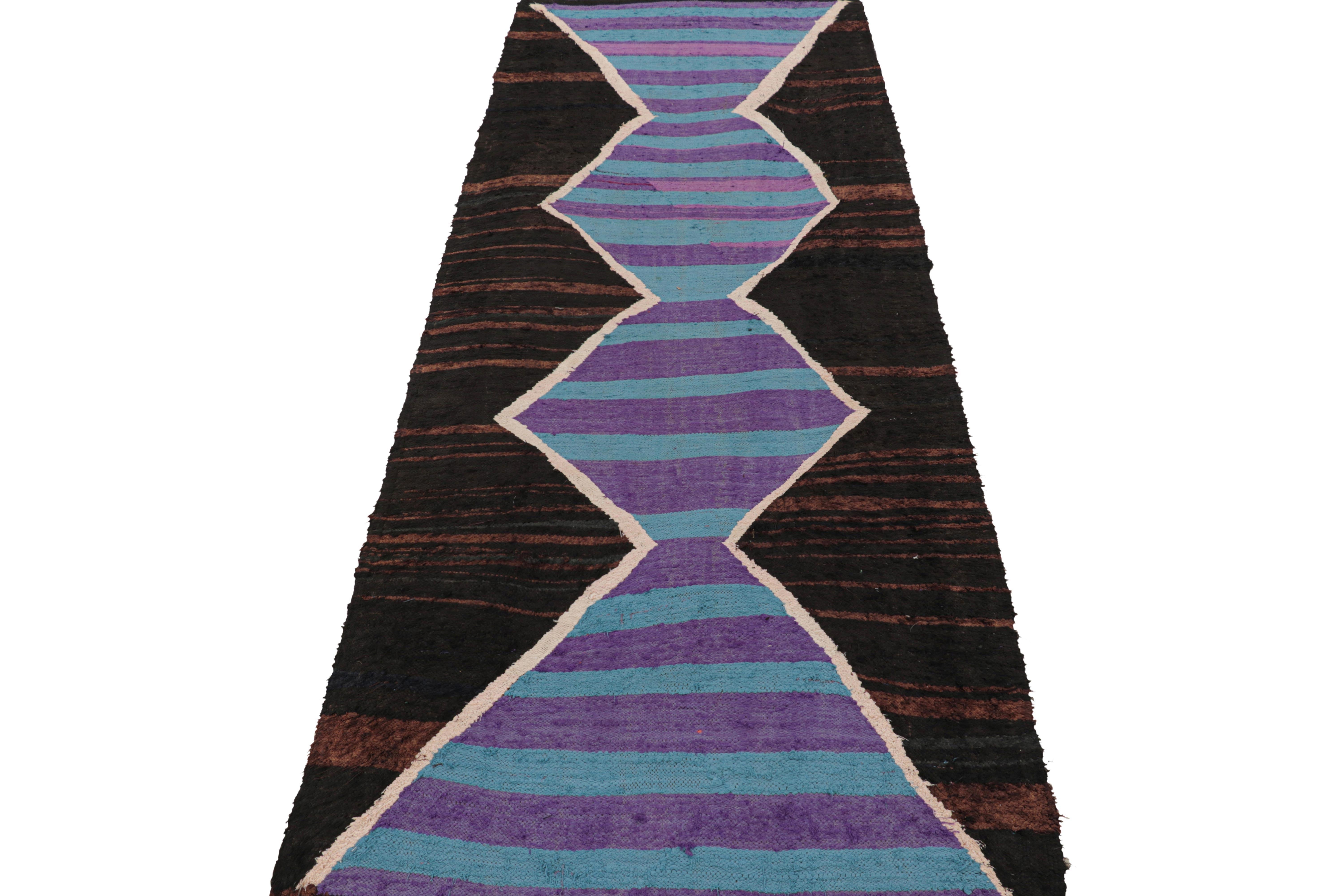 Vintage Moroccan Runner Rug in Brown with Lozenges and Stripes  Rug & Kilim In Good Condition For Sale In Long Island City, NY