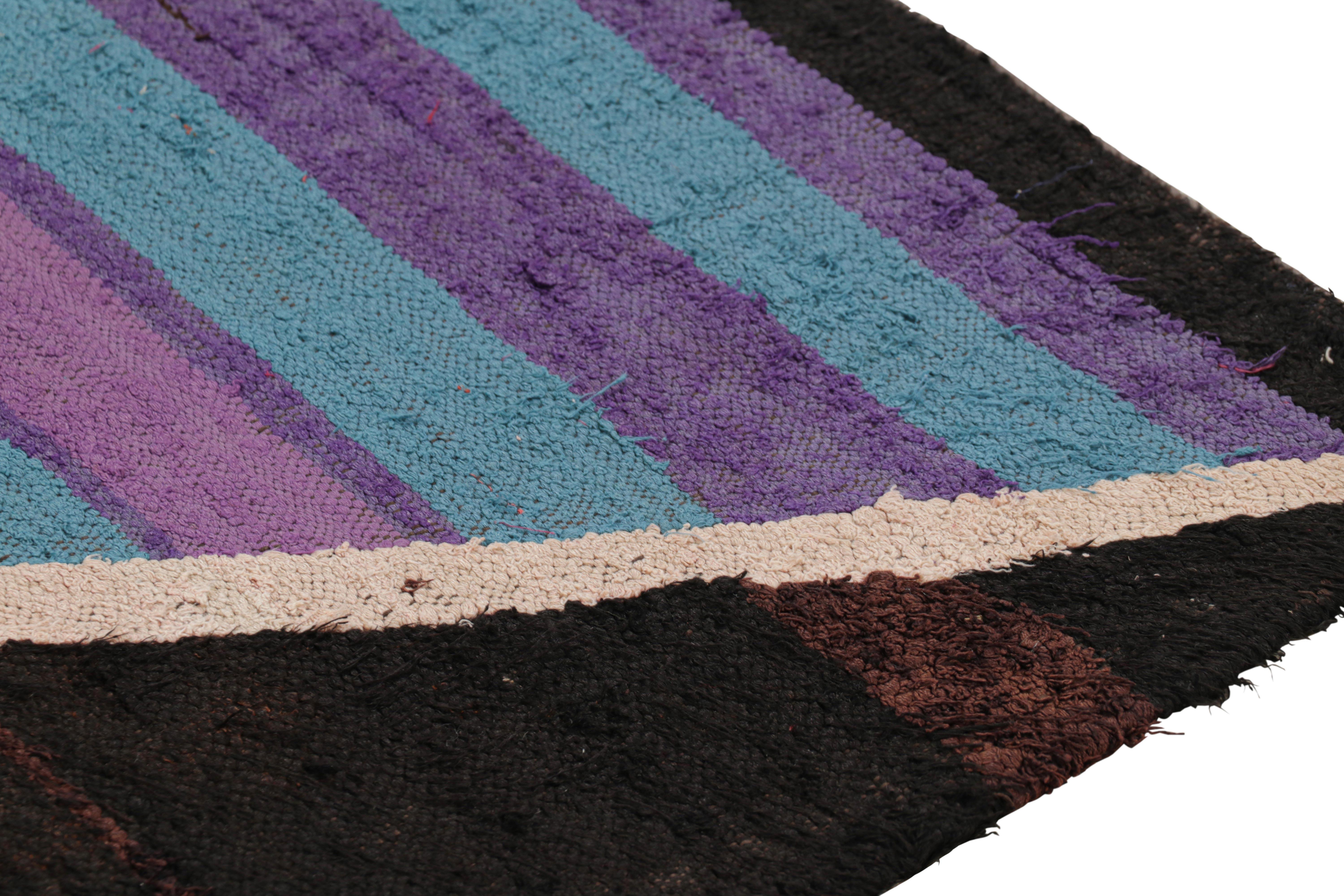 Vintage Moroccan Runner Rug in Brown with Lozenges and Stripes  Rug & Kilim For Sale 1