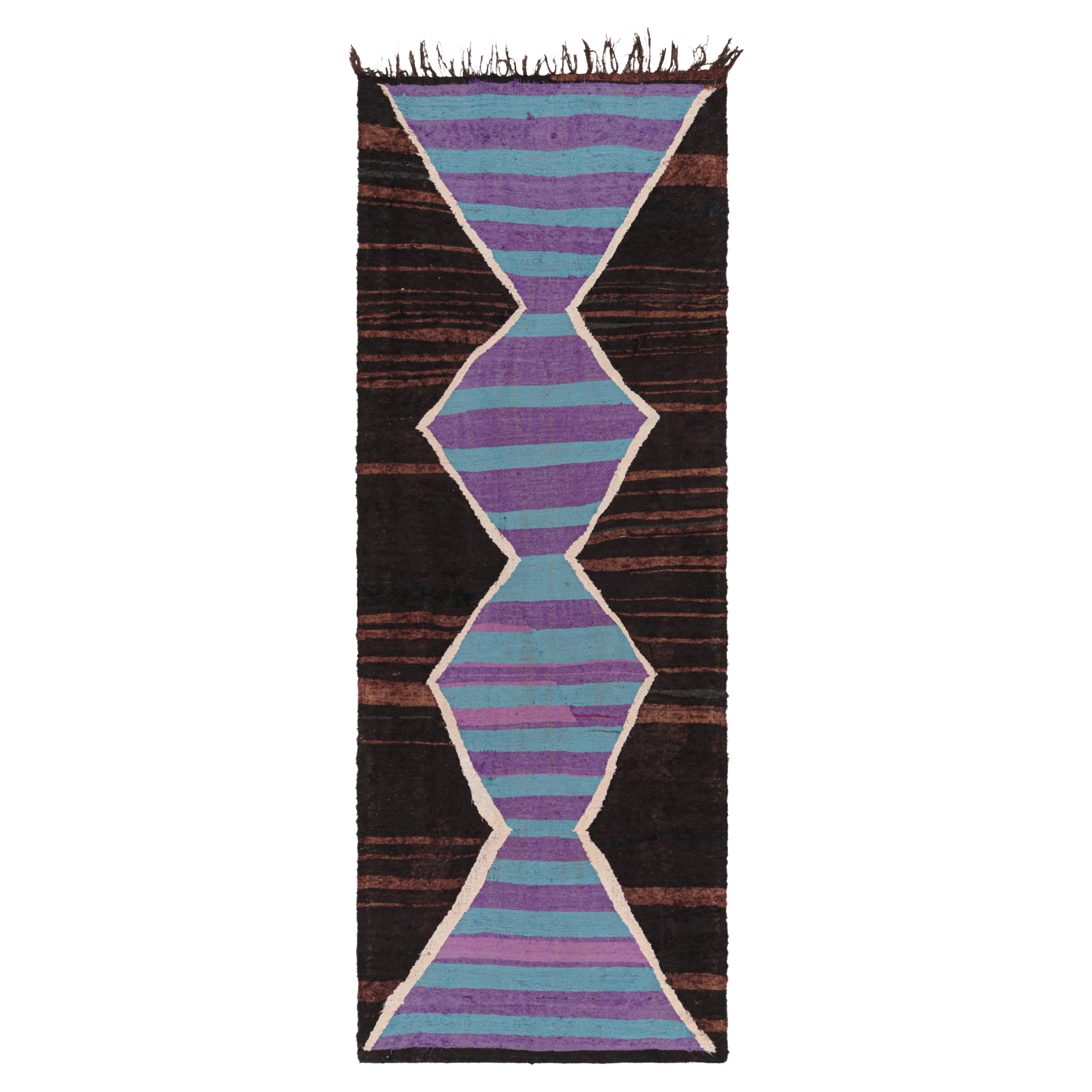 Vintage Moroccan Runner Rug in Brown with Lozenges and Stripes  Rug & Kilim