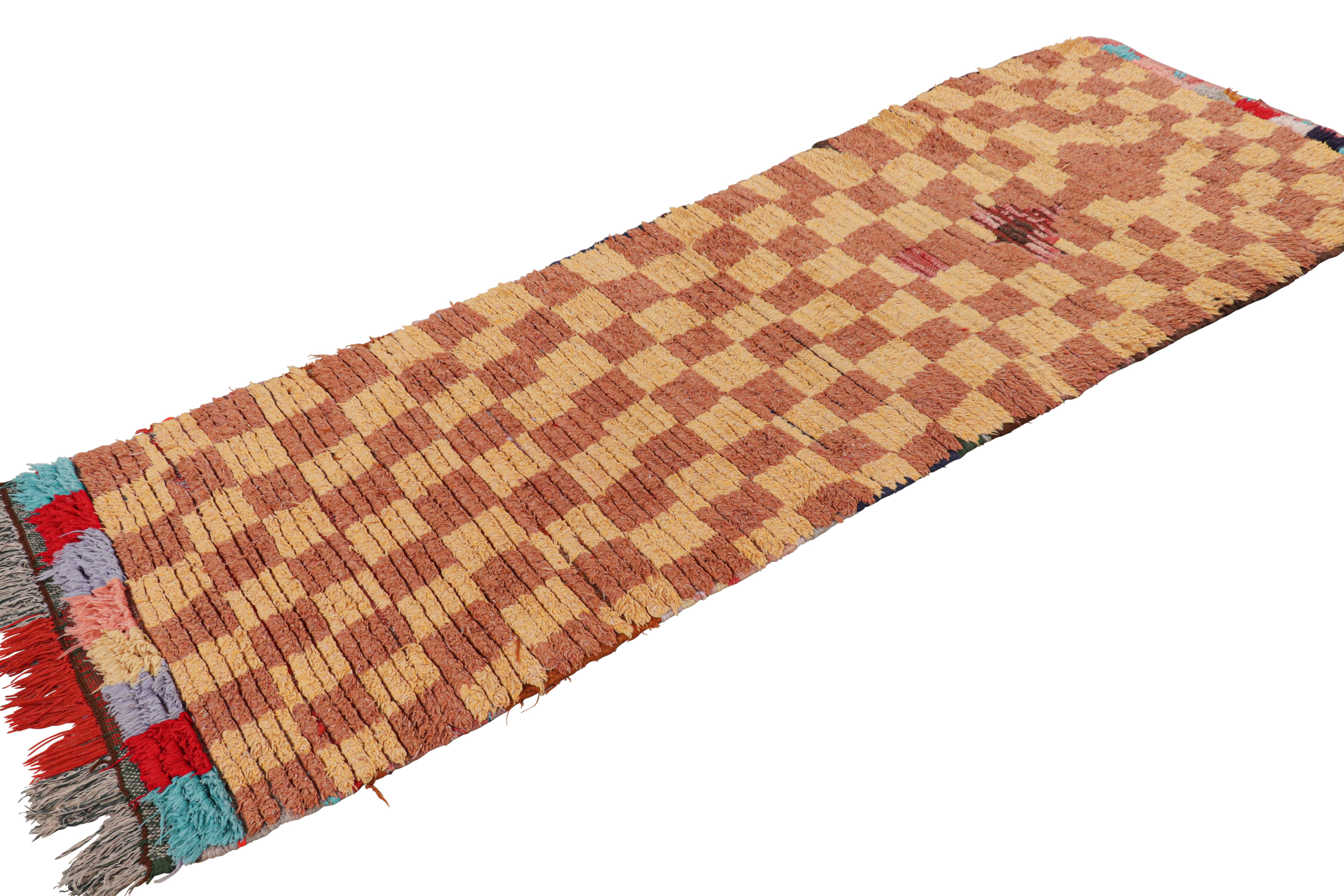 Mid-20th Century Vintage Moroccan Runner Rug in Checkerboard Geometric Pattern, from Rug & Kilim For Sale
