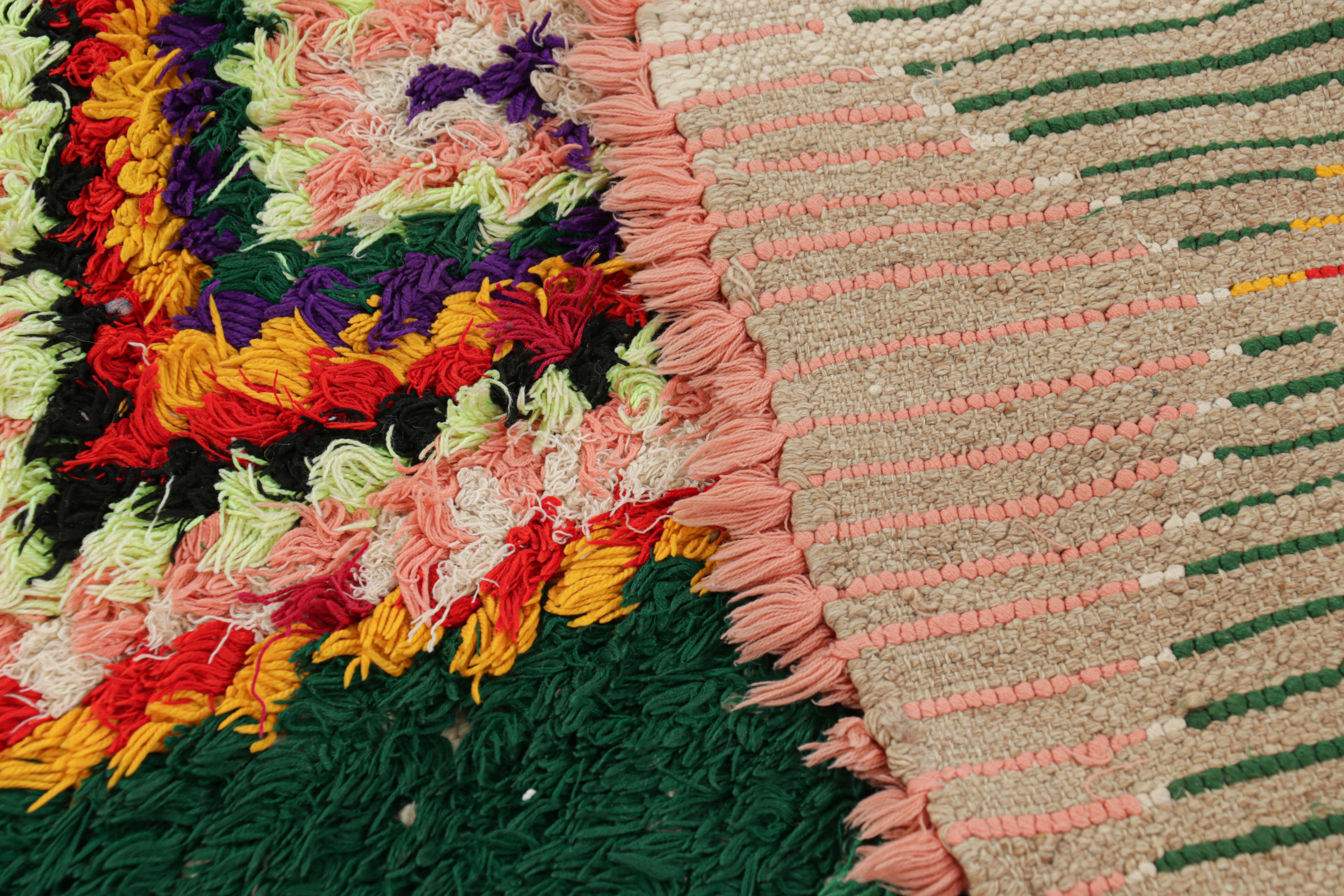 Vintage Moroccan Runner Rug in Forest Green with Pink Medallions  Rug & Kilim For Sale 1