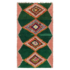 Vintage Moroccan Runner Rug in Forest Green with Pink Medallions  Rug & Kilim