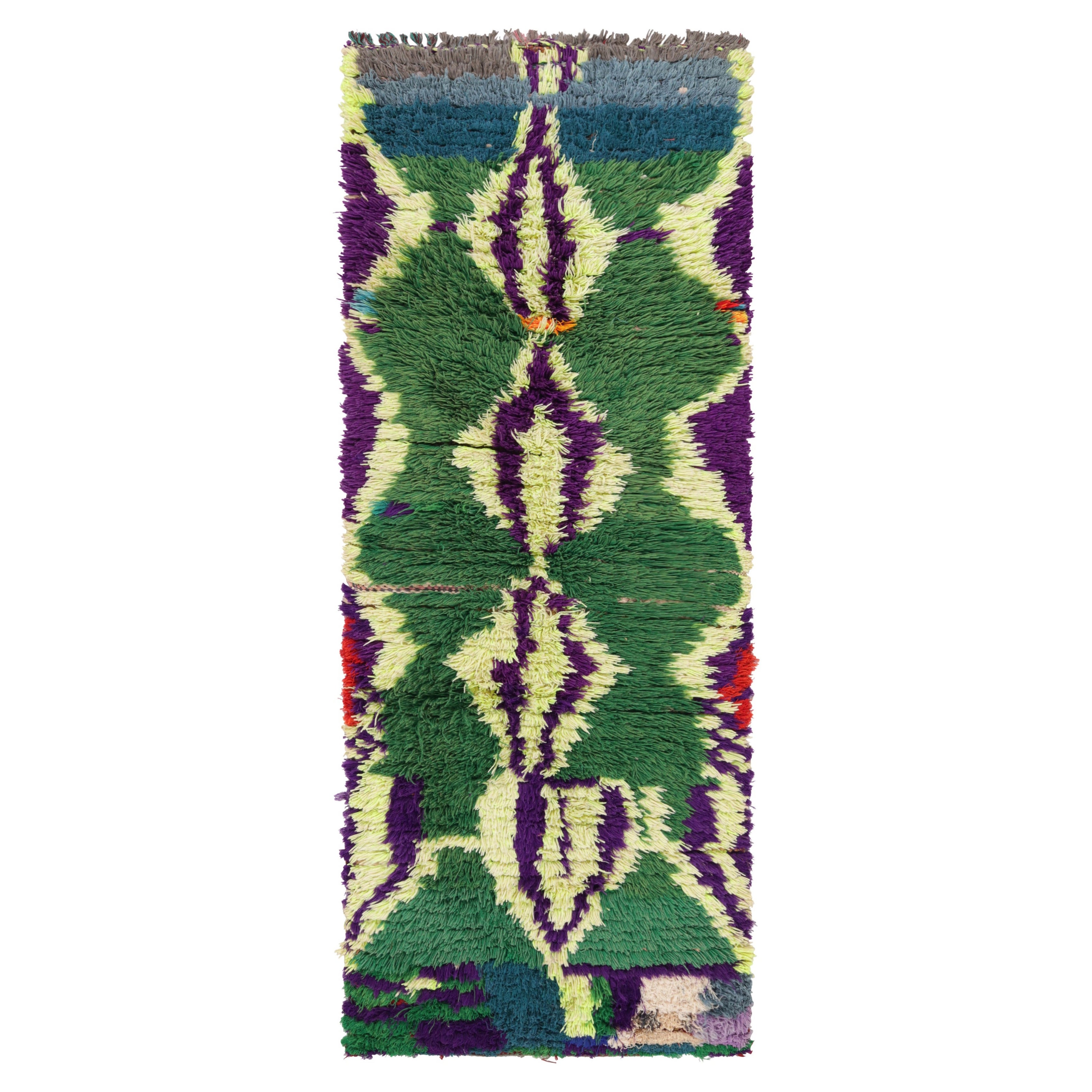 Vintage Marokkanischer Läufer in Grün mit Diamantmedaillons - Rug & Kilim