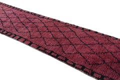 Vintage Moroccan Runner Rug in Magenta & Black Diamond Patterns  Rug & Kilim