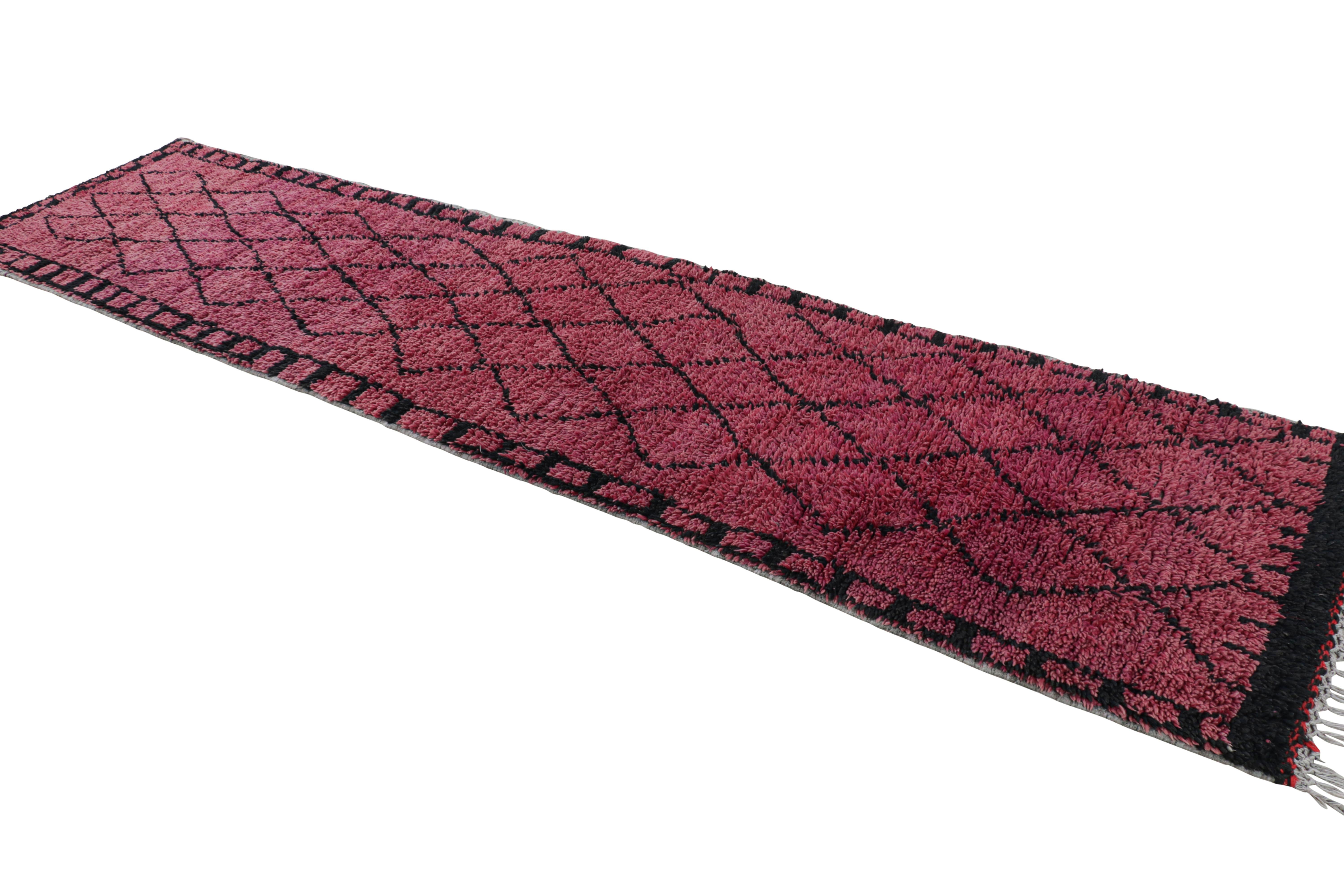 Vintage Moroccan Runner Rug in Magenta & Black Diamond Patterns  Rug & Kilim In Good Condition For Sale In Long Island City, NY
