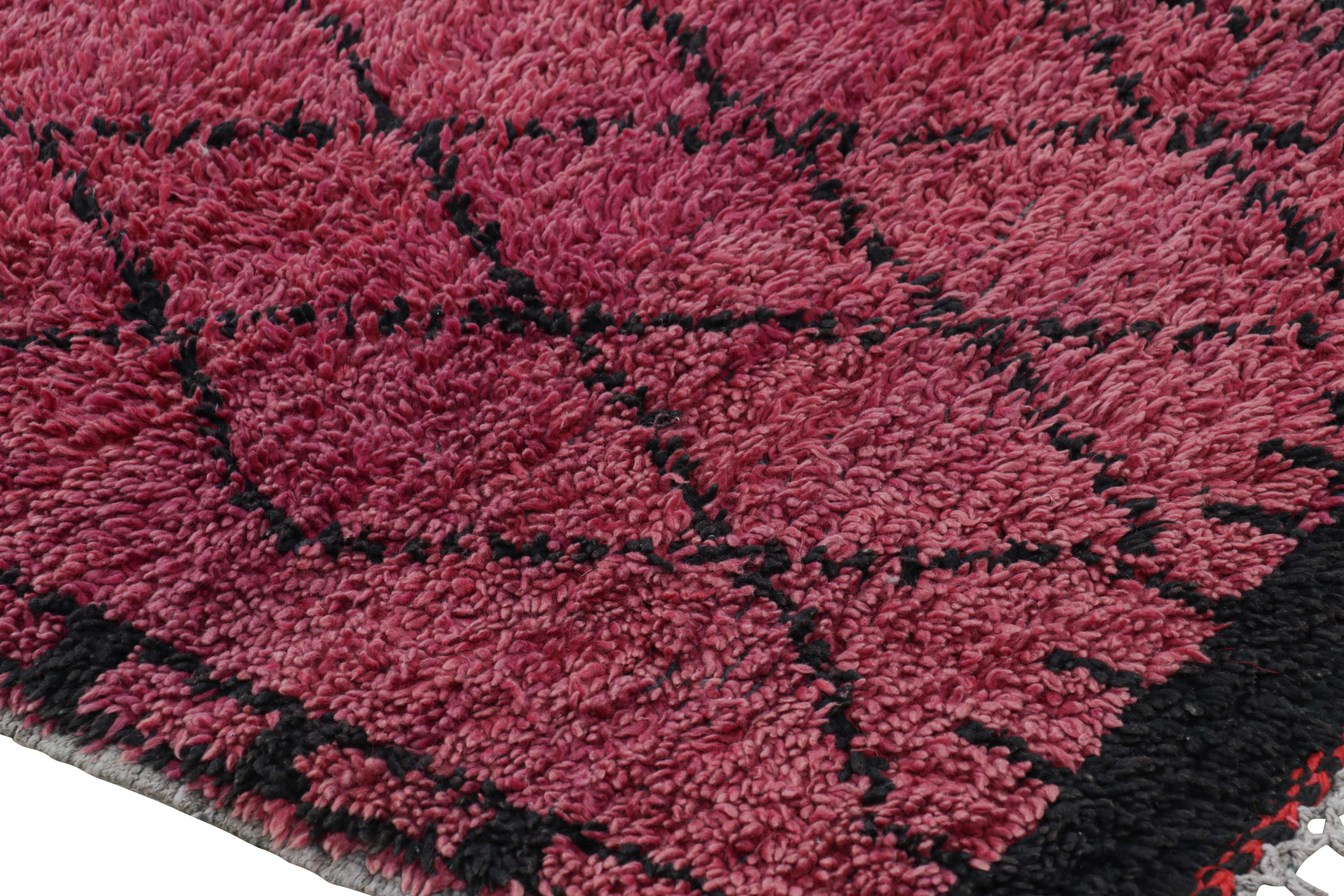 Wool Vintage Moroccan Runner Rug in Magenta & Black Diamond Patterns  Rug & Kilim For Sale