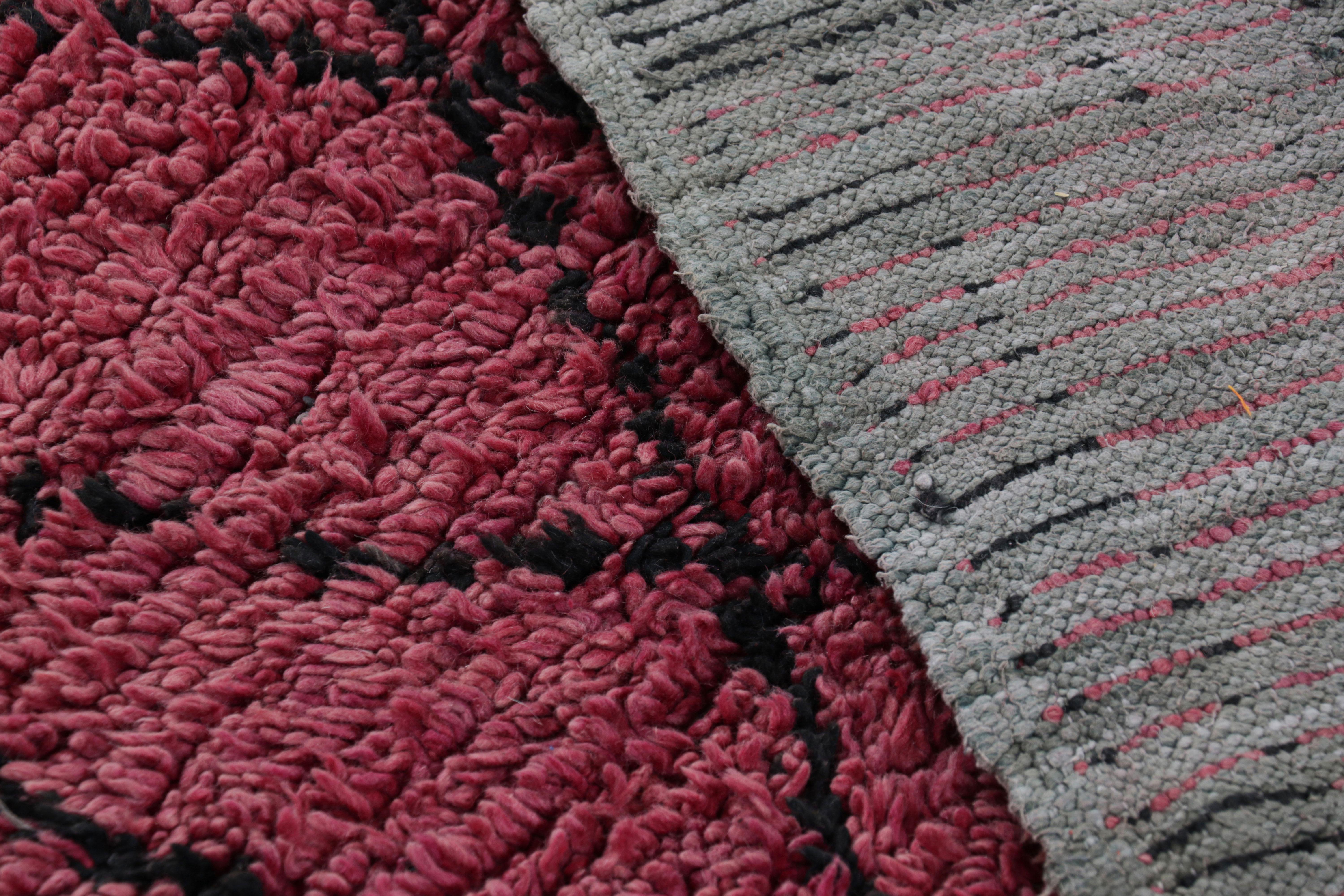 Vintage Moroccan Runner Rug in Magenta & Black Diamond Patterns  Rug & Kilim For Sale 1