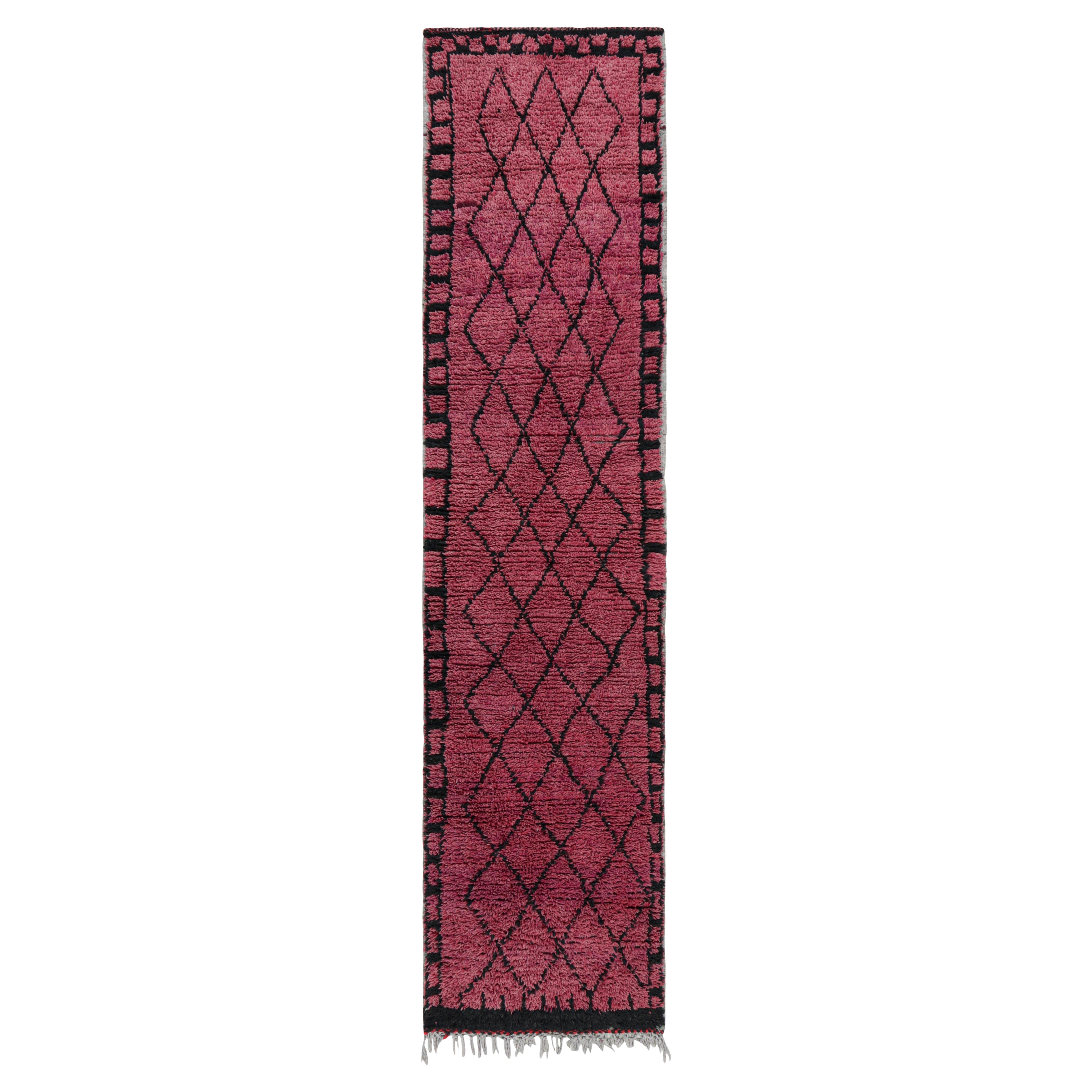 Vintage Moroccan Runner Rug in Magenta & Black Diamond Patterns  Rug & Kilim
