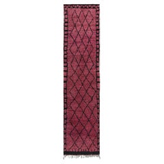 Vintage Moroccan Runner Rug in Magenta & Black Diamond Patterns  Rug & Kilim