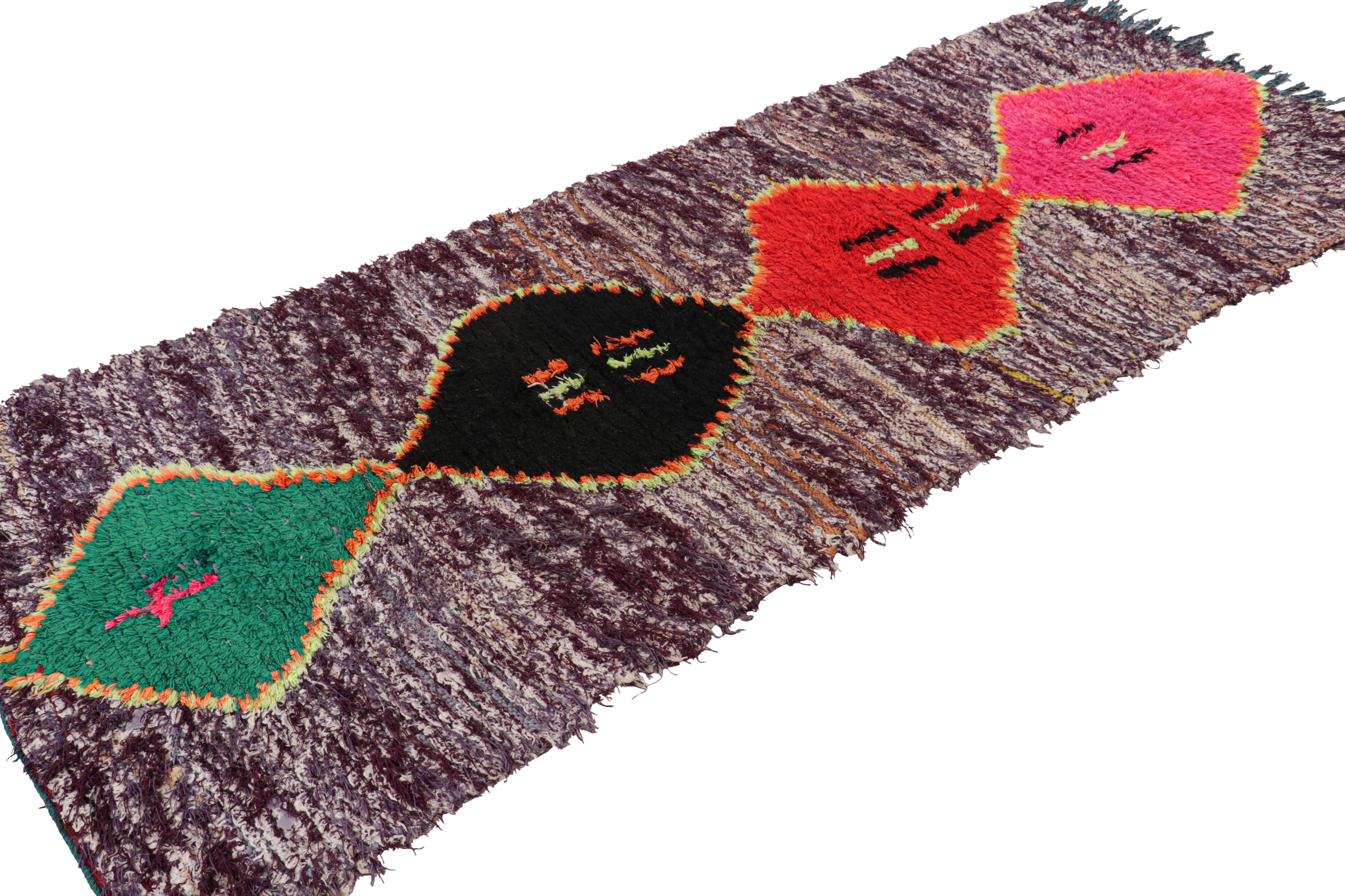 Mid-20th Century Vintage Moroccan Runner Rug in Mauve with Diamond Medallions, from Rug & Kilim For Sale