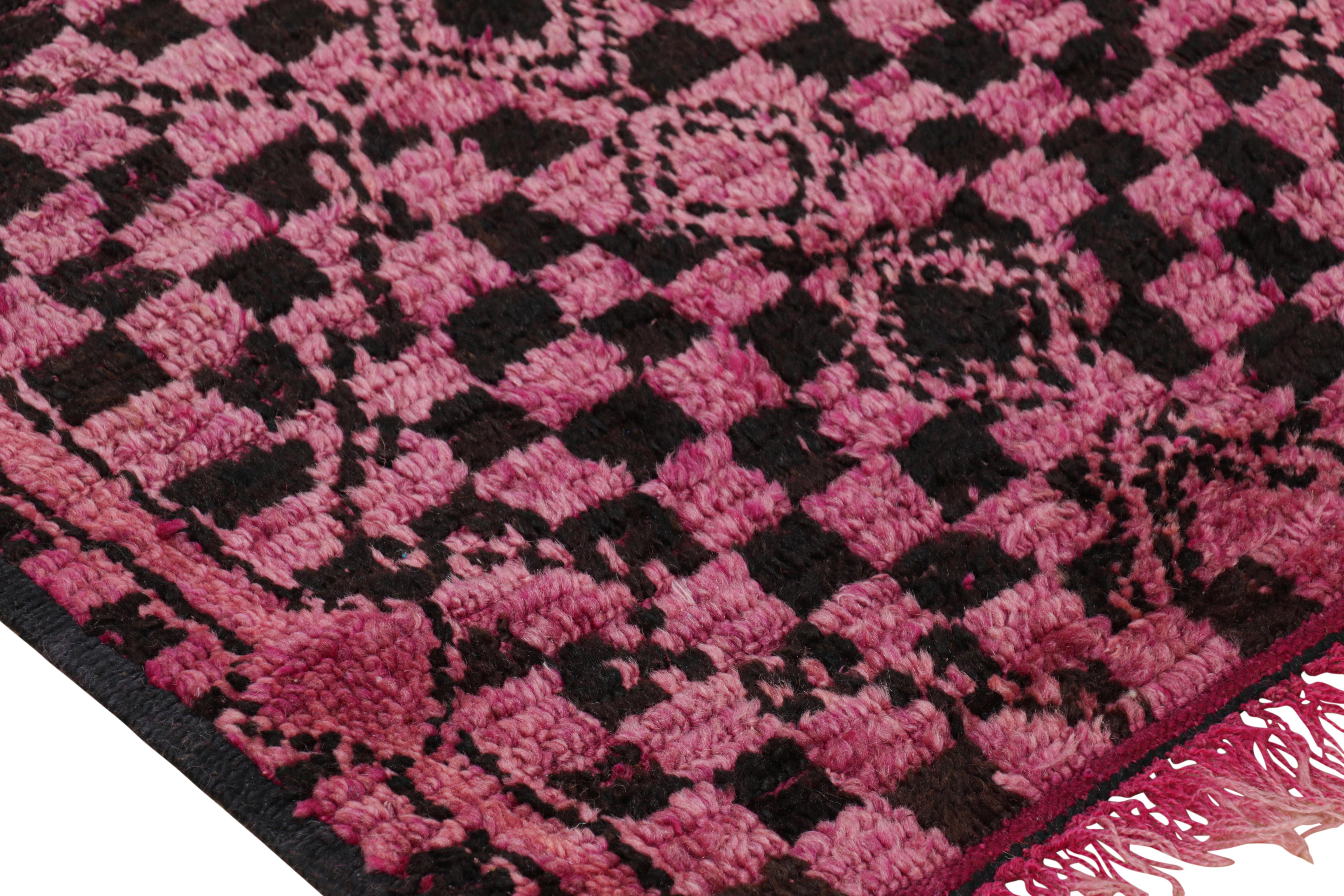 Vintage Moroccan Runner Rug in Pink with Black Diamond Patterns  Rug & Kilim For Sale 1