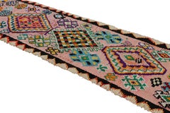 Vintage Moroccan Runner Rug in Pink with Geometric Patterns, from Rug & Kilim