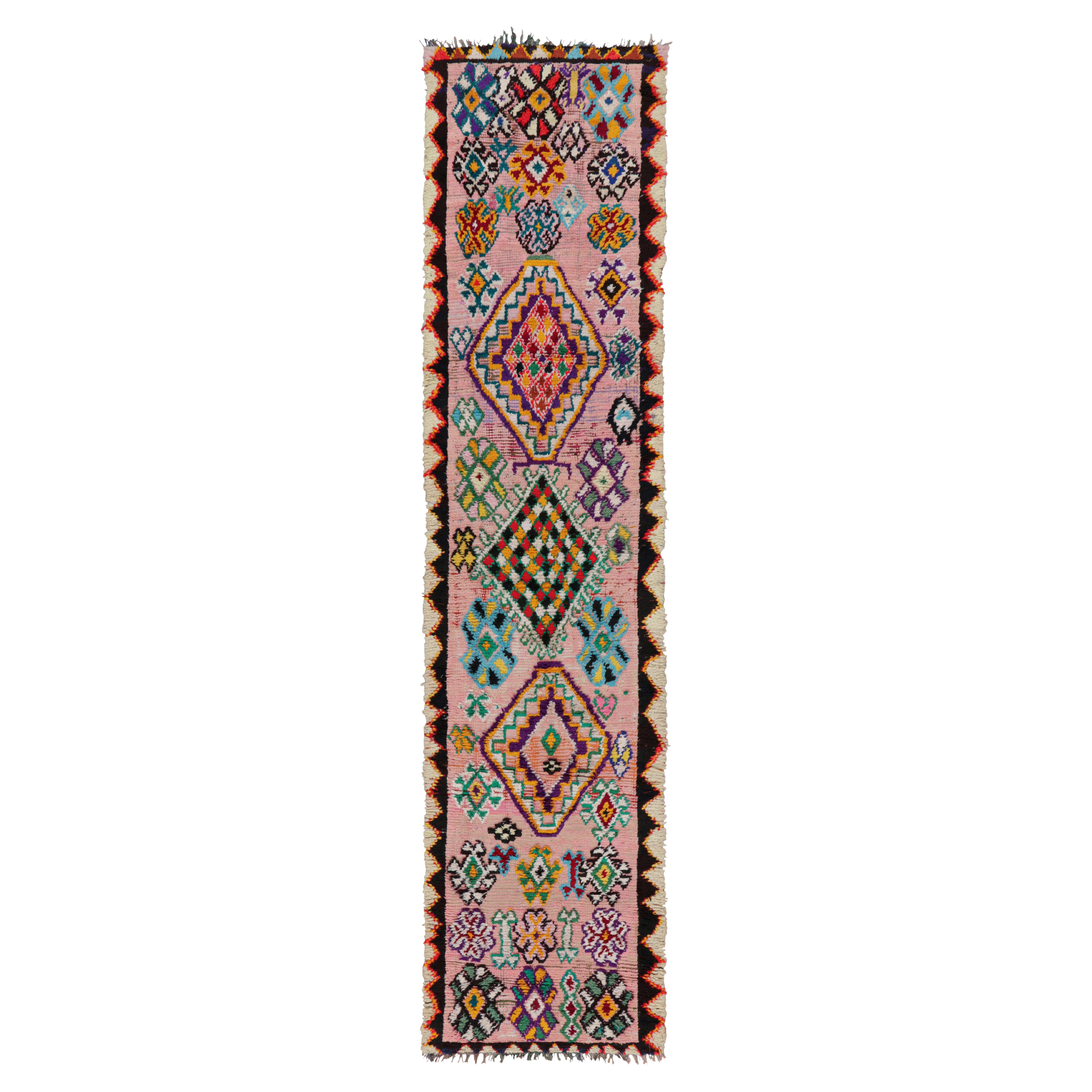 Vintage Moroccan Runner Rug in Pink with Geometric Patterns, from Rug & Kilim
