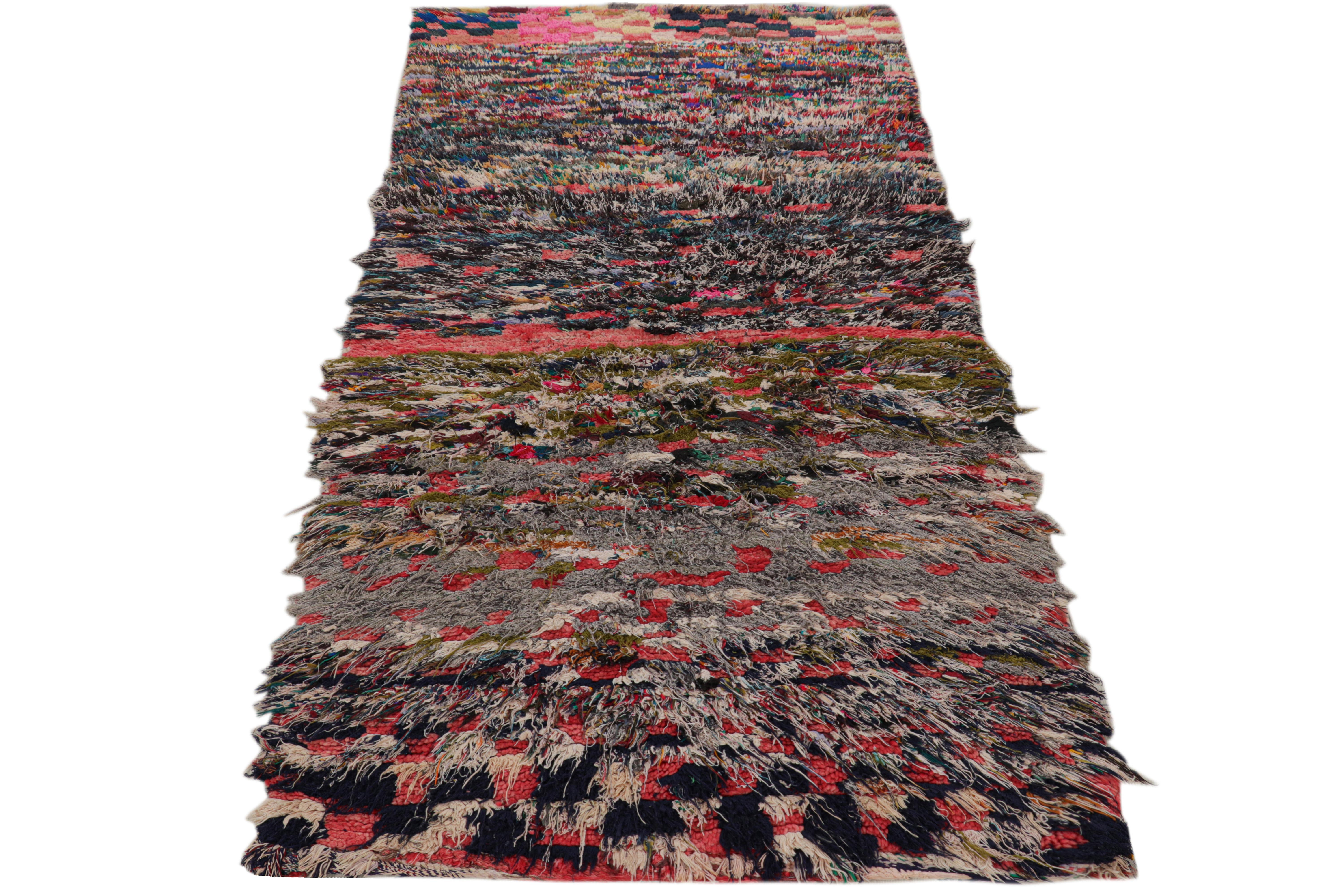 Hand-Knotted Vintage Moroccan Runner Rug in Polychromatic Geometric Pattern, from Rug & Kilim For Sale