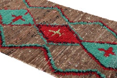 Vintage Moroccan Runner Rug in Red with Beige and Blue Diamonds  Rug & Kilim