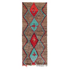 Vintage Moroccan Runner Rug in Red with Beige and Blue Diamonds  Rug & Kilim