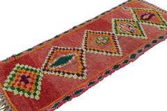 Vintage Moroccan Runner Rug in Red with Diamond Medallions, from Rug & Kilim