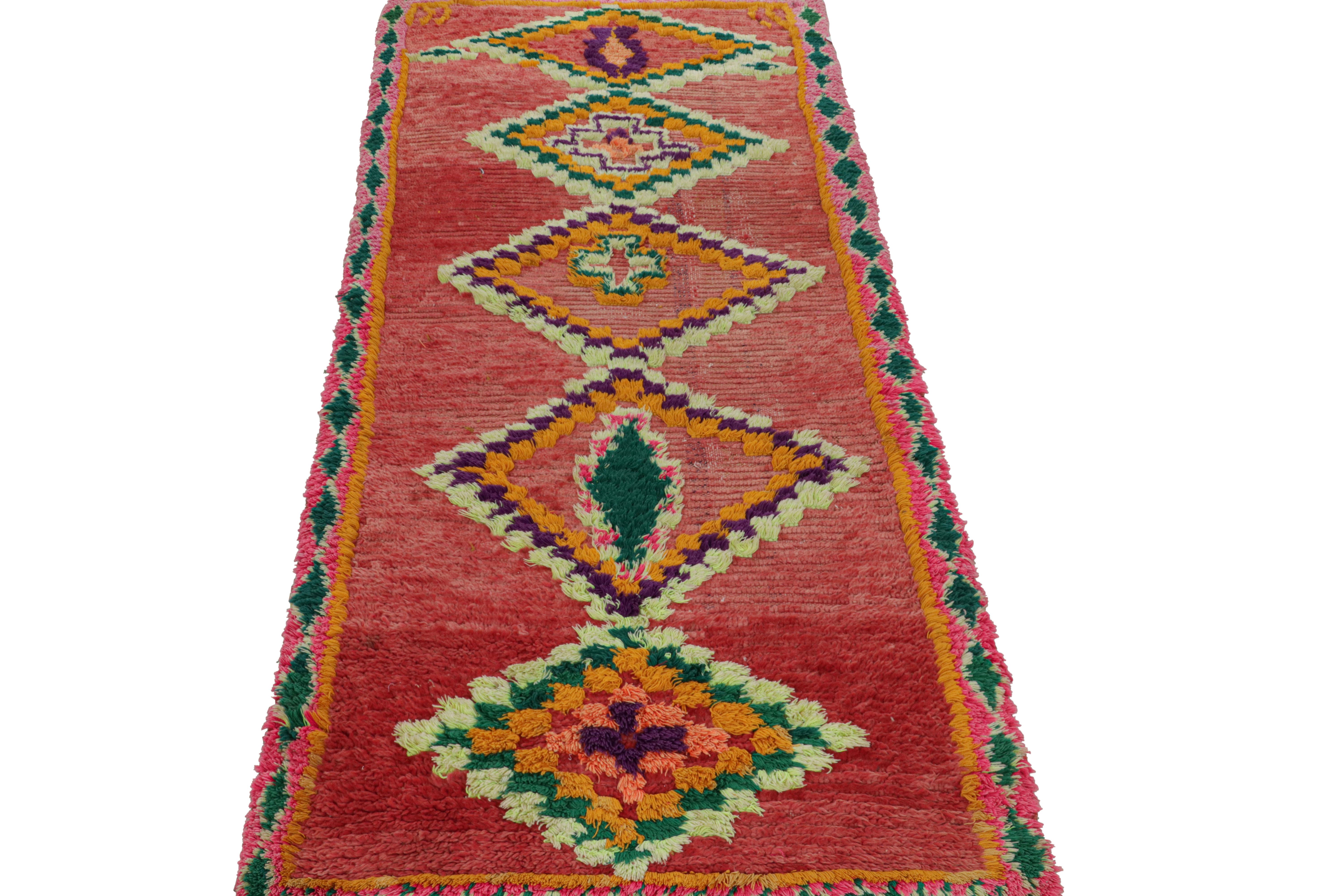 Hand-Knotted Vintage Moroccan Runner Rug in Red with Diamond Medallions, from Rug & Kilim  For Sale