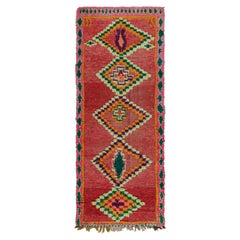 Vintage Moroccan Runner Rug in Red with Diamond Medallions, from Rug & Kilim