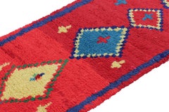 Vintage Moroccan Runner Rug in Red with Diamond Medallions - Rug & Kilim