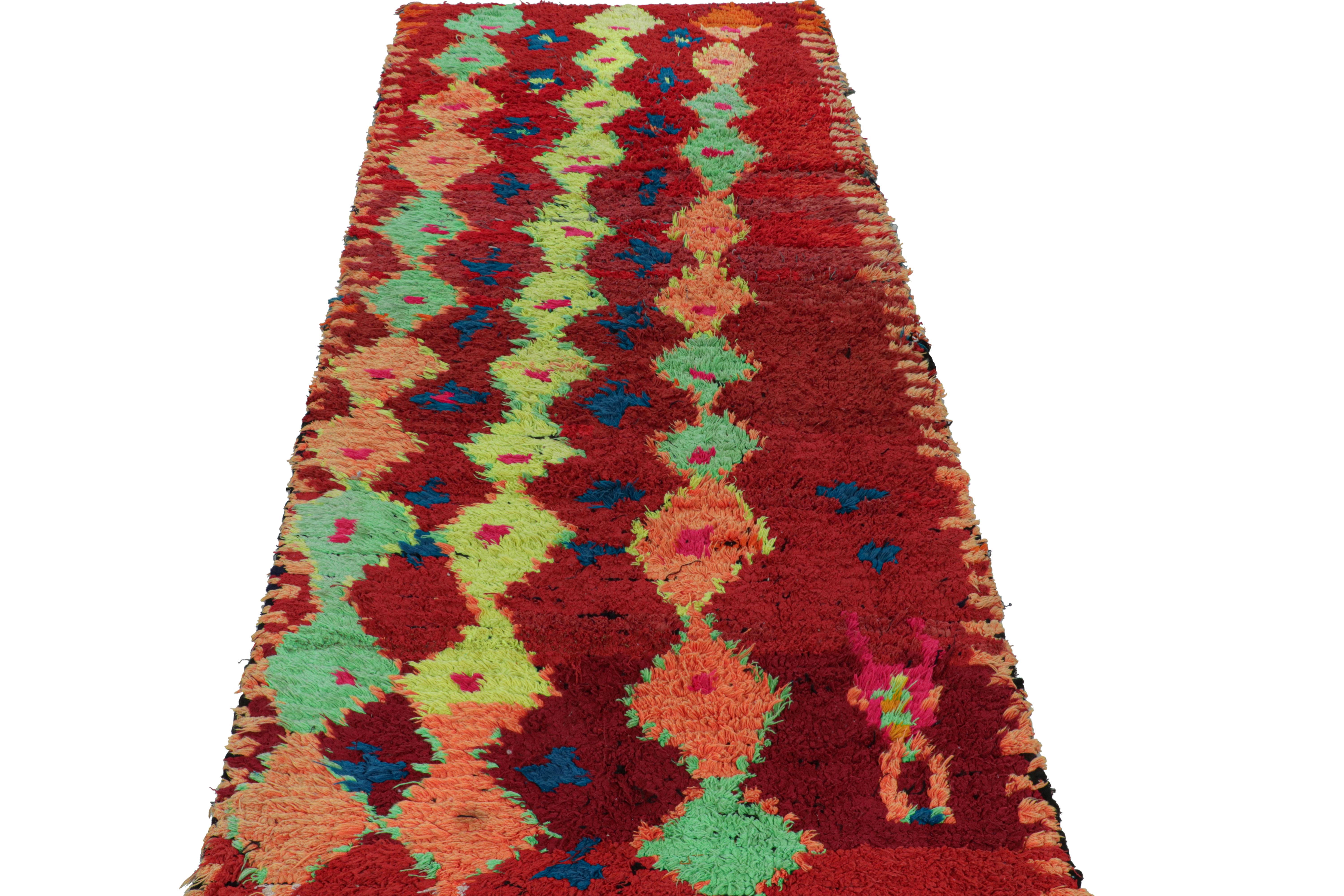 Hand-Knotted Vintage Moroccan Runner Rug in Red with Geometric Patterns, from Rug & Kilim  For Sale