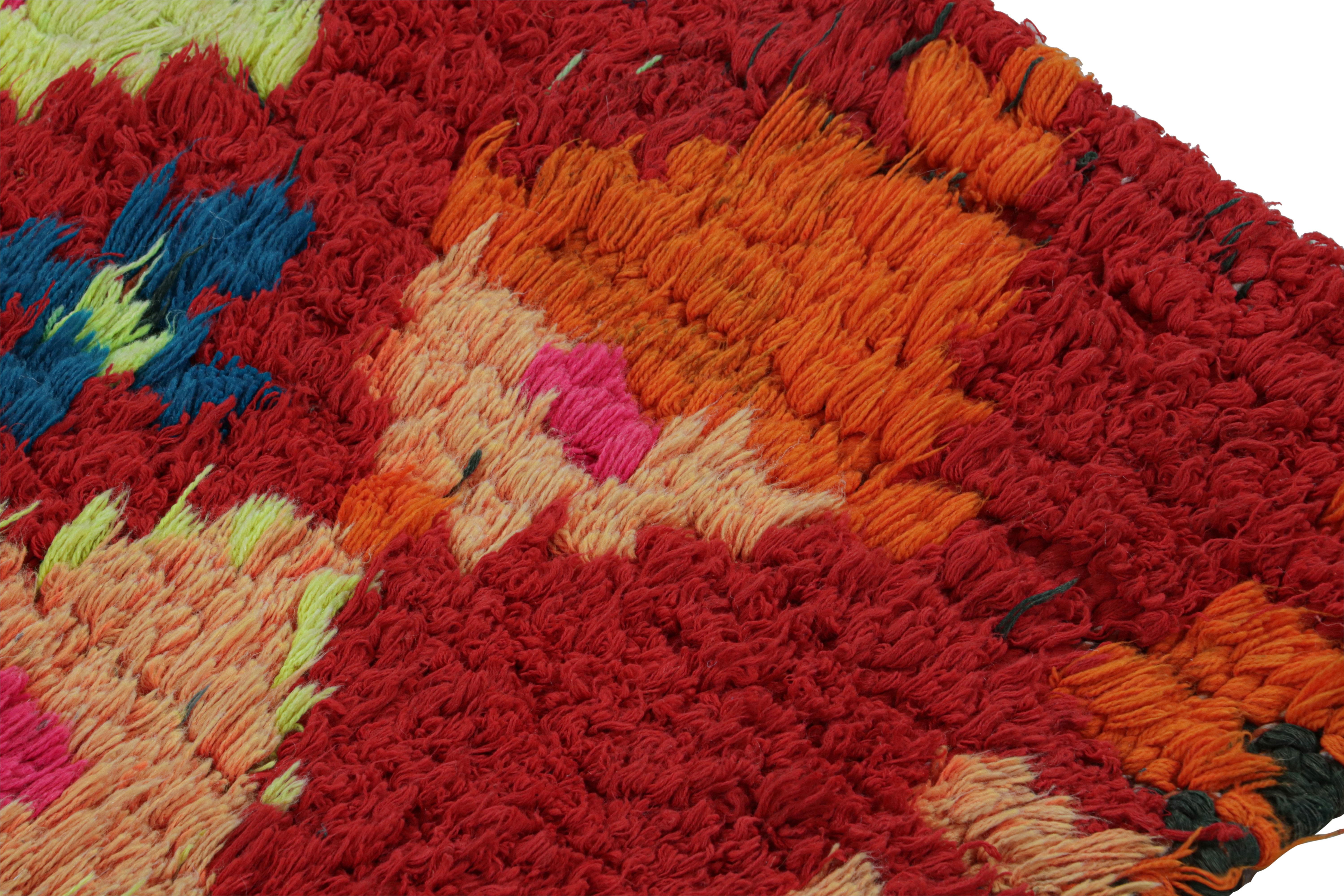 Wool Vintage Moroccan Runner Rug in Red with Geometric Patterns, from Rug & Kilim For Sale