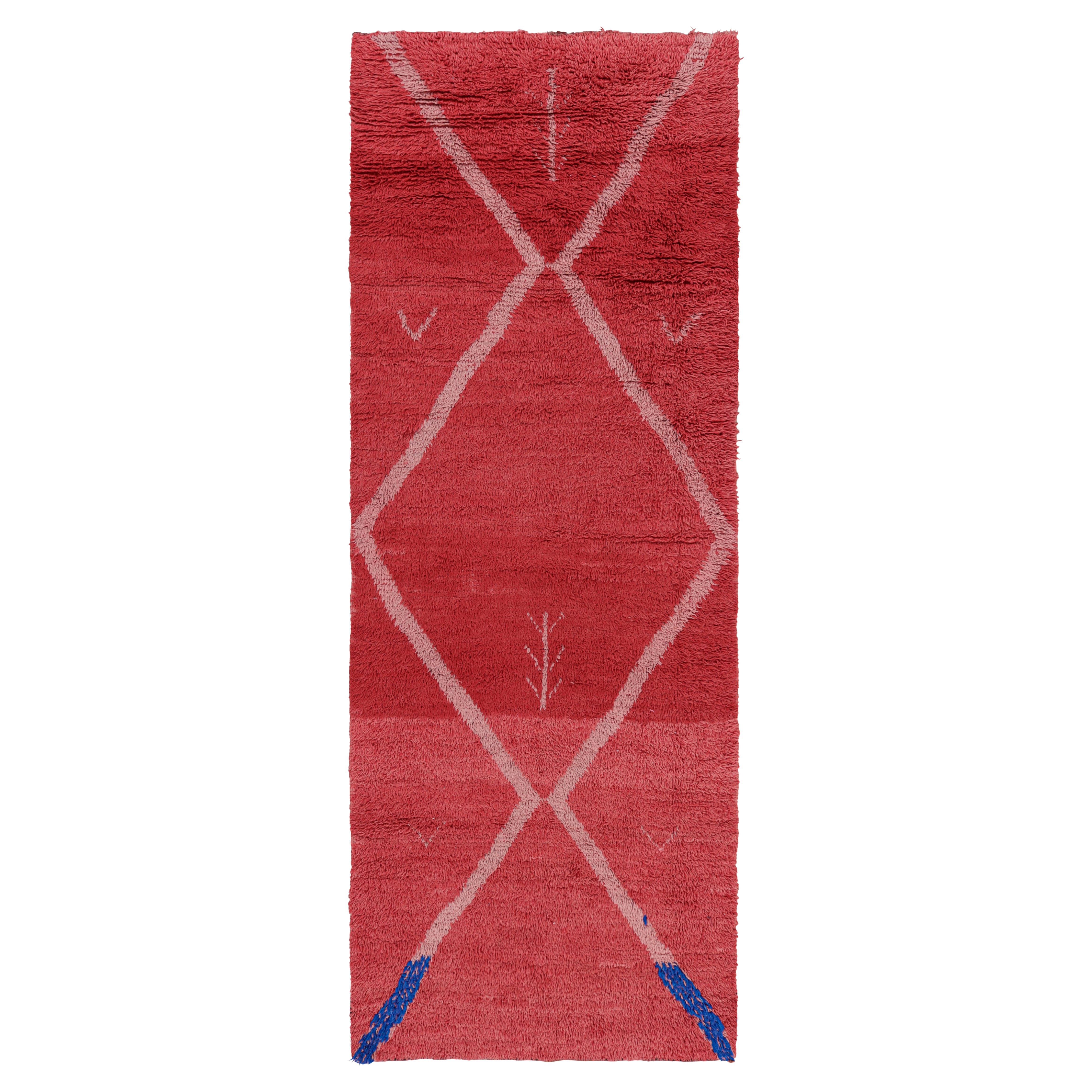 Vintage Moroccan Runner Rug in Red with Pink Geometric Pattern, from Rug & Kilim
