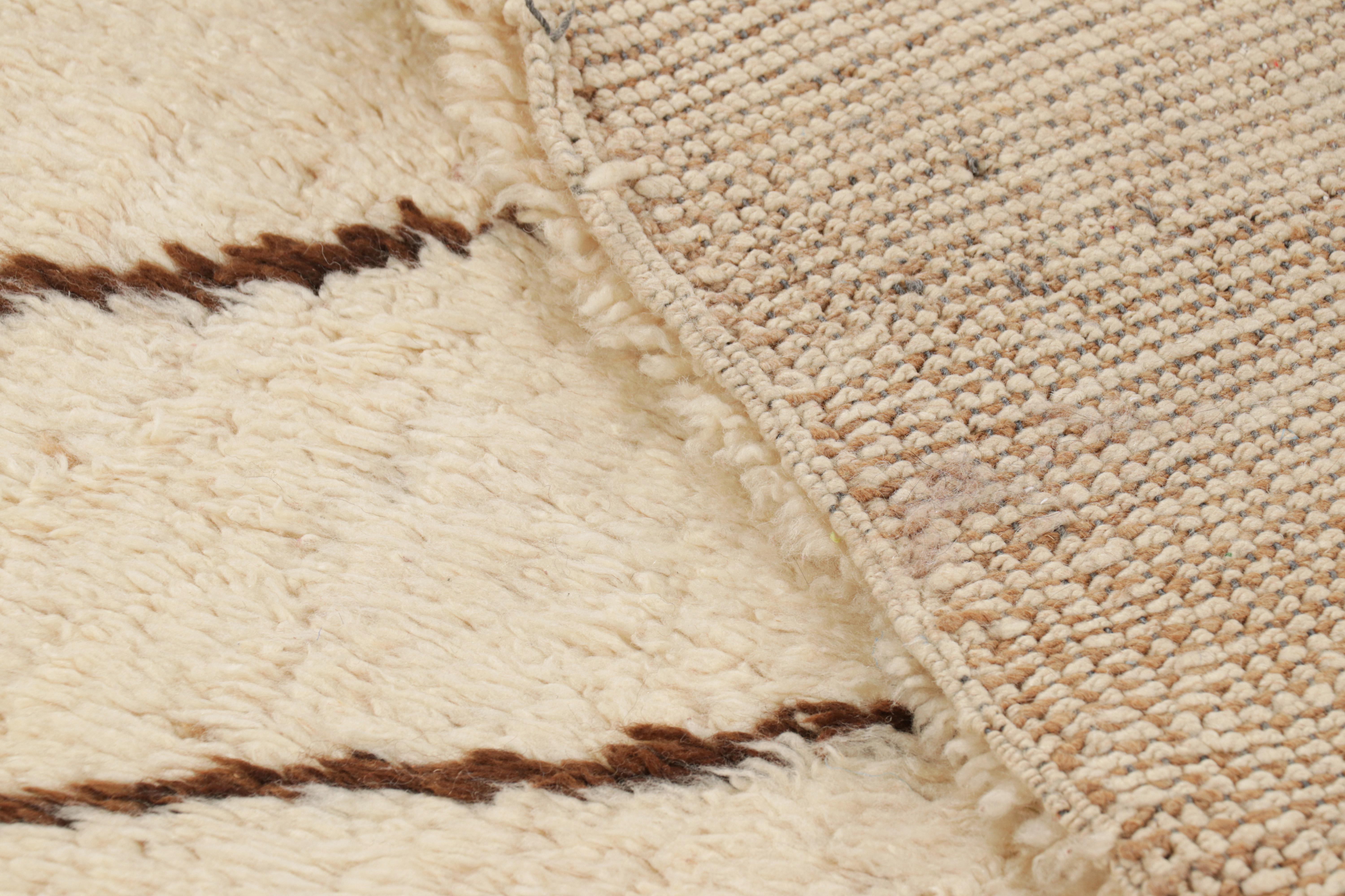 Vintage Moroccan Runner Rug in White with Brown Geometric Patterns  Rug & Kilim For Sale 1