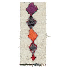 Vintage Moroccan Runner Rug in White with Multicolor Lozenges  Rug & Kilim