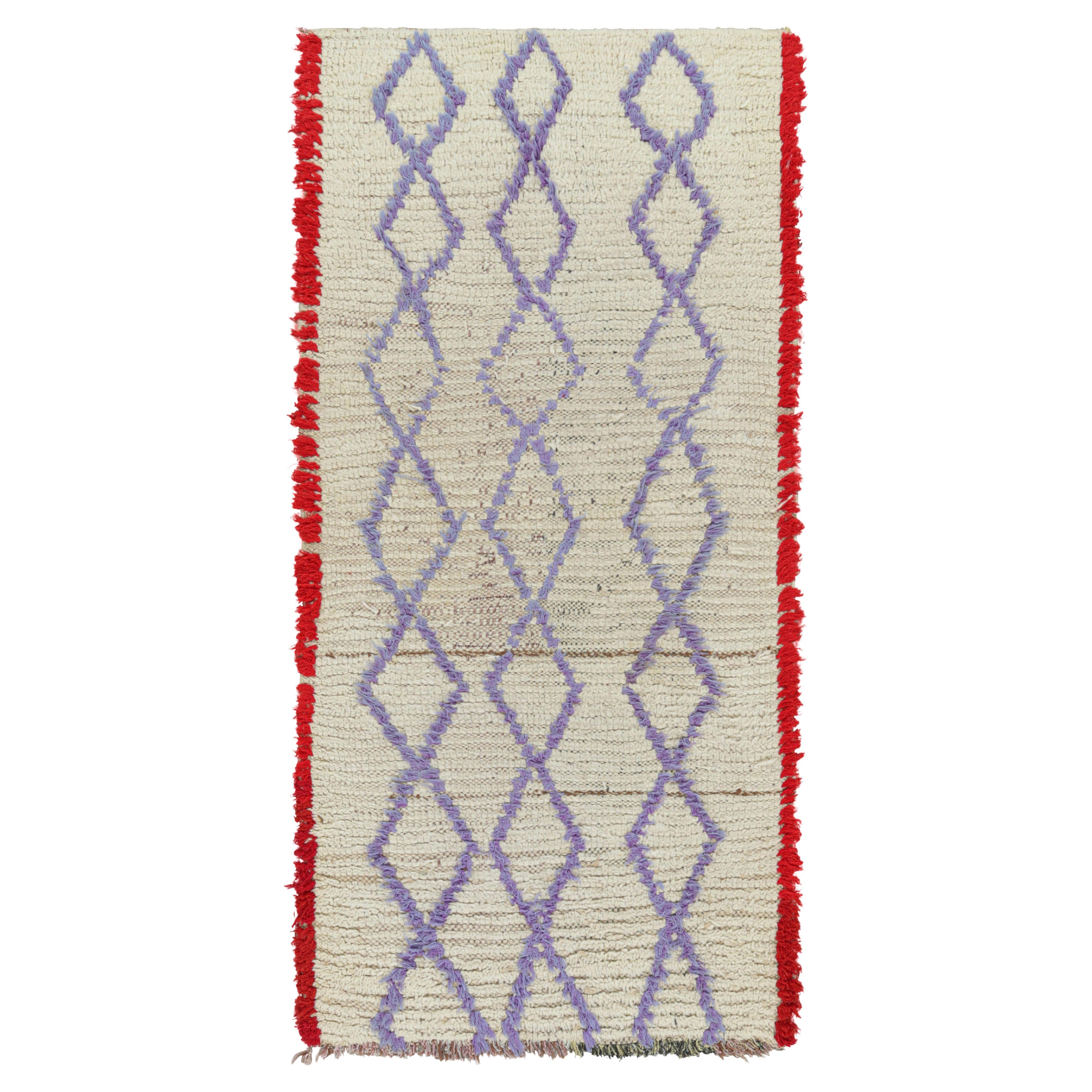 Vintage Moroccan Runner Rug in White with Purple Lozenges, from Rug & Kilim