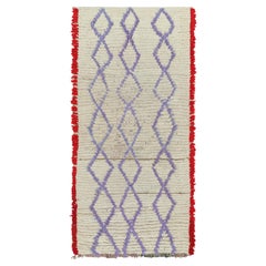 Vintage Moroccan Runner Rug in White with Purple Lozenges, from Rug & Kilim